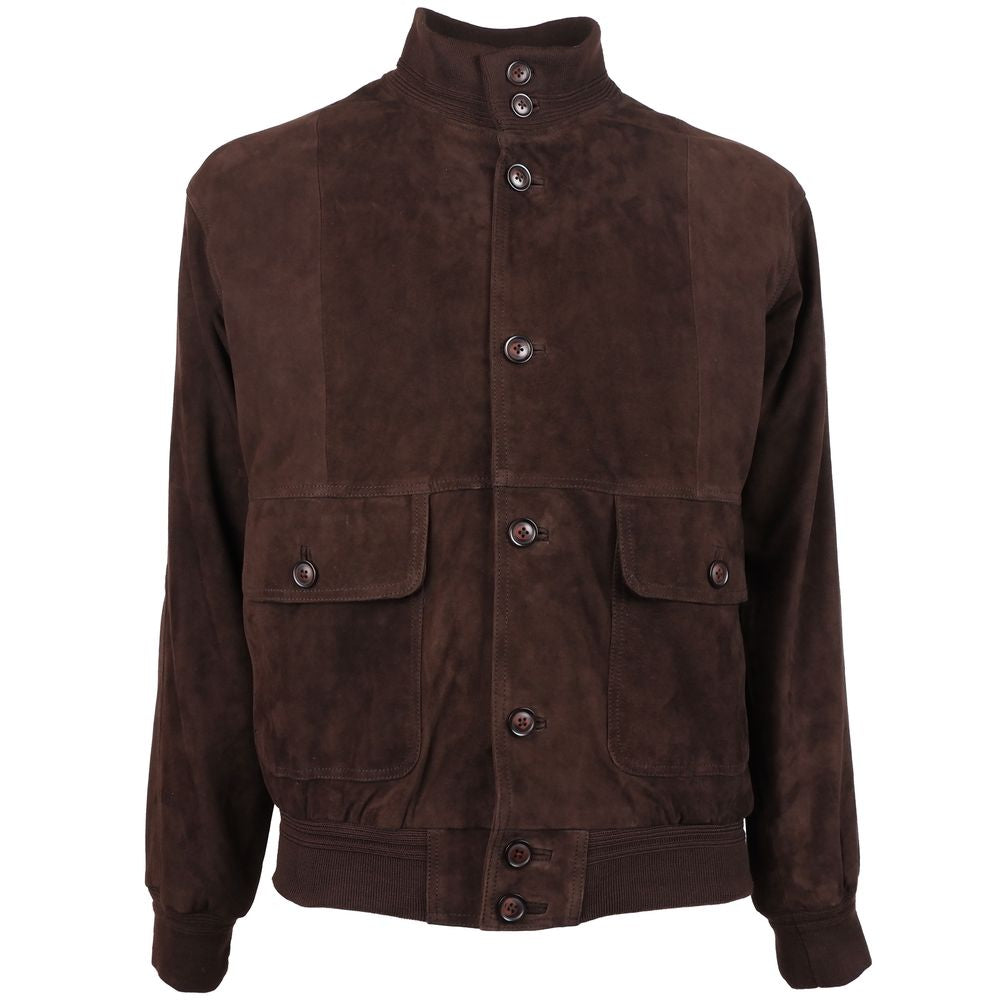 Emilio Romanelli Brown Calfskin Men Bomber Jacket