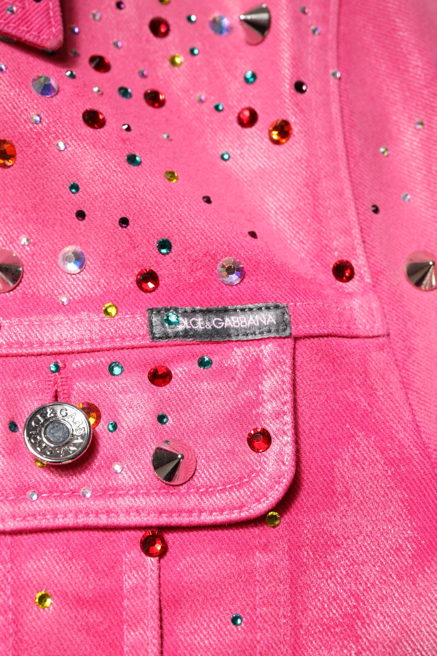 Dolce & Gabbana Pink Crystal Embellished Cotton Denim Jacket