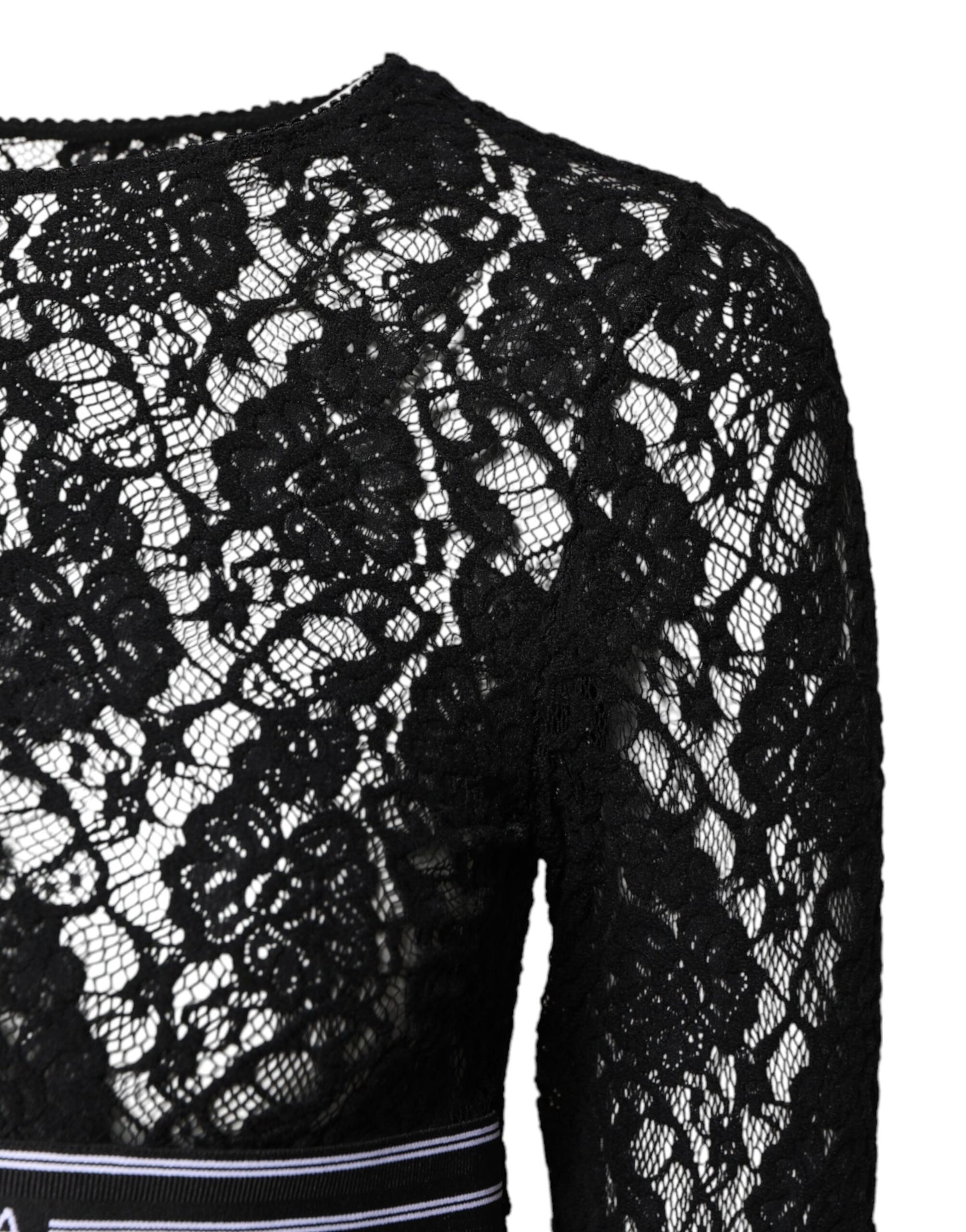 Dolce & Gabbana Black Floral Lace Long Sleeves Pullover Top