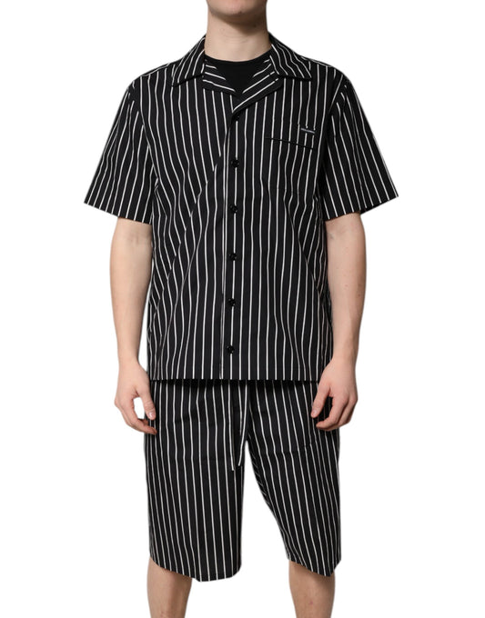 Dolce & Gabbana Black White Stripes Cotton Men Pajama Set Sleepwear