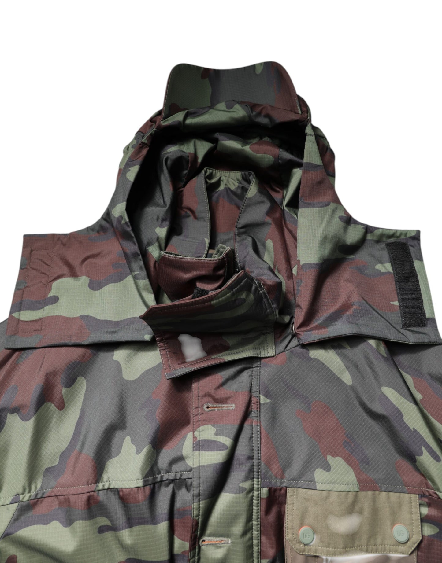 Dolce & Gabbana Multicolor Camouflage Button Hooded Jacket