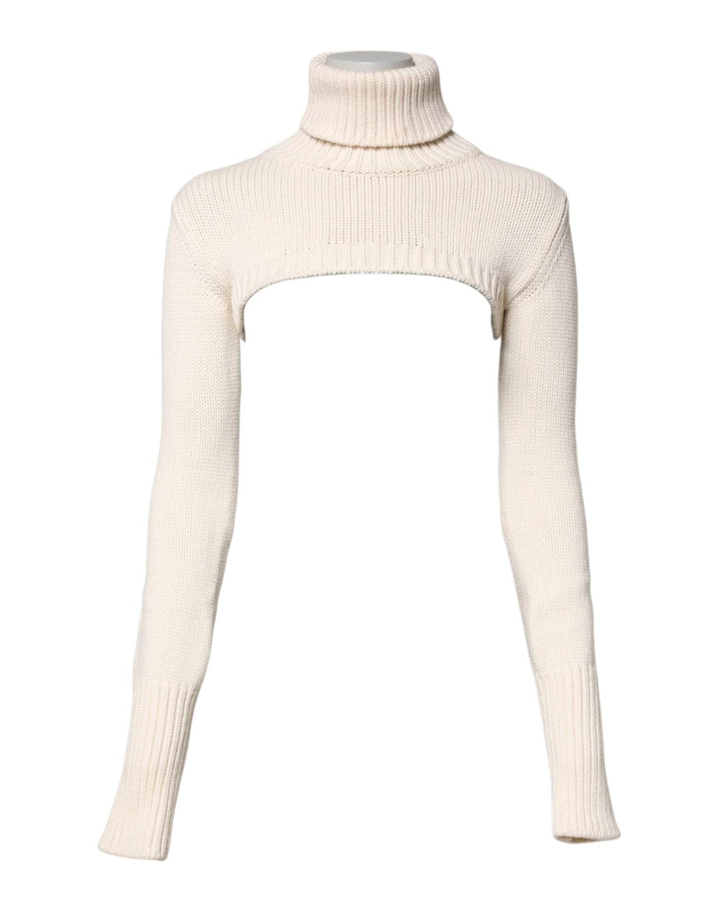 Dolce & Gabbana Ivory Cashmere Turtleneck Cropped Top Sweater