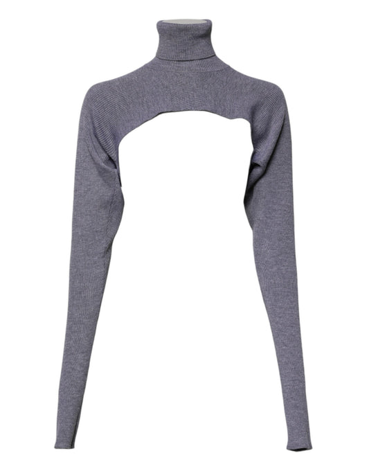 Dolce & Gabbana Gray Wool Knit Turtleneck Cropped Top Sweater