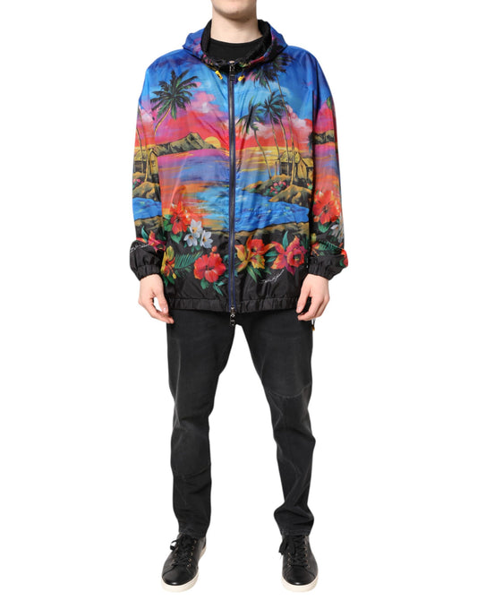 Dolce & Gabbana Multicolor Print Hooded Windbreaker Jacket