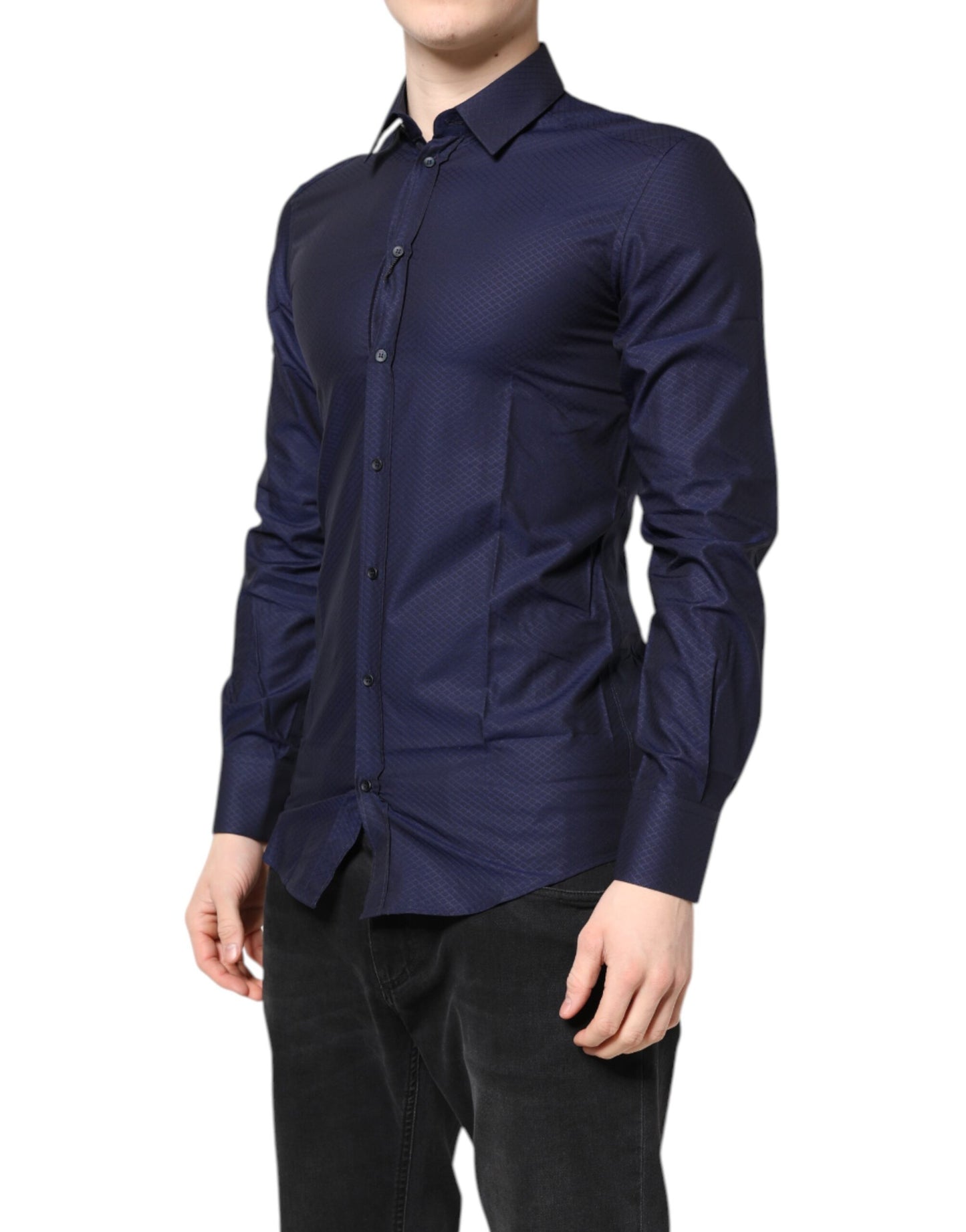 Dolce & Gabbana Blue GOLD Cotton Long Sleeves Men Dress Shirt