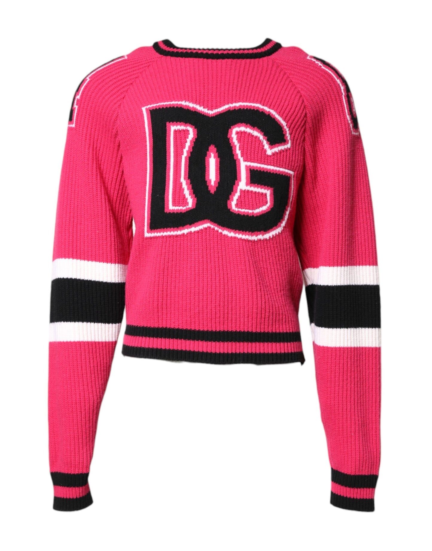 Dolce & Gabbana Pink Cotton Logo Print Knit Pullover Sweater