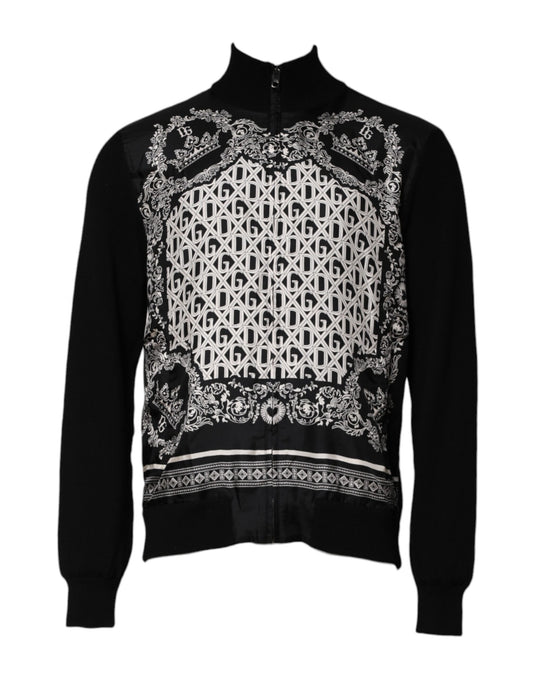 Dolce & Gabbana Black White Bandana Print Full Zip Sweater