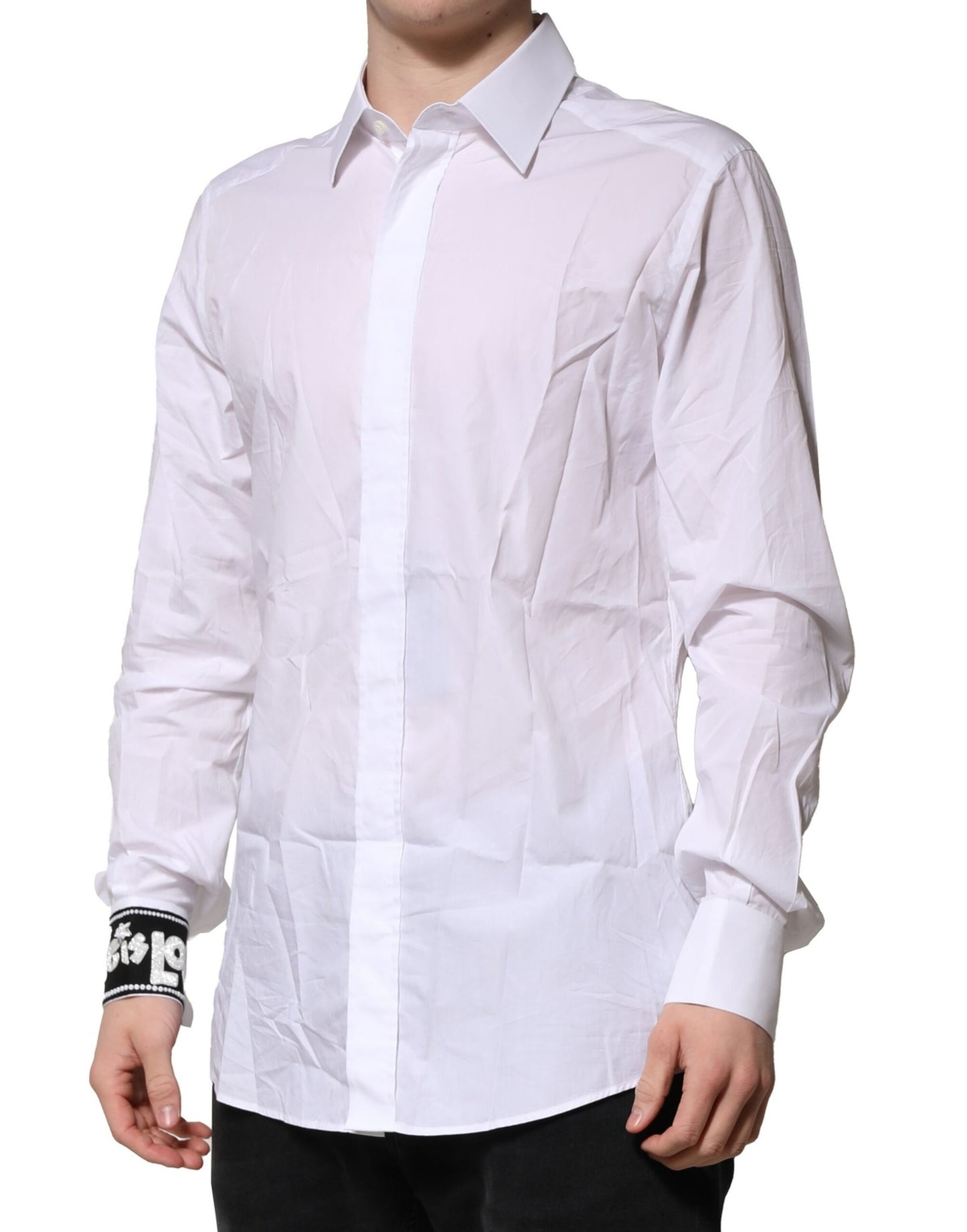Dolce & Gabbana White GOLD Cotton Men Dress Formal Shirt