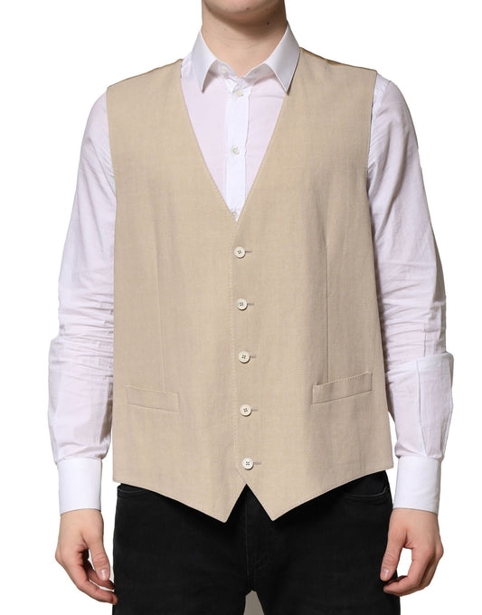 Dolce & Gabbana Beige Linen Dress Formal Men Waistcoat Vest