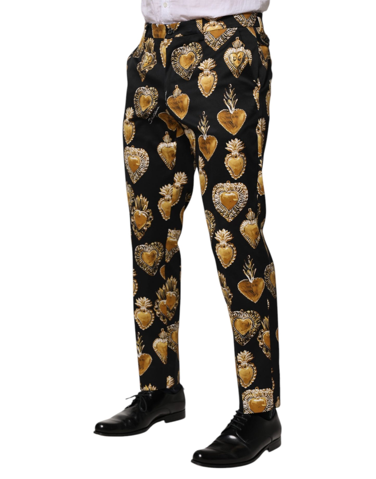 Dolce & Gabbana Black Gold Sacred Heart Print Pants