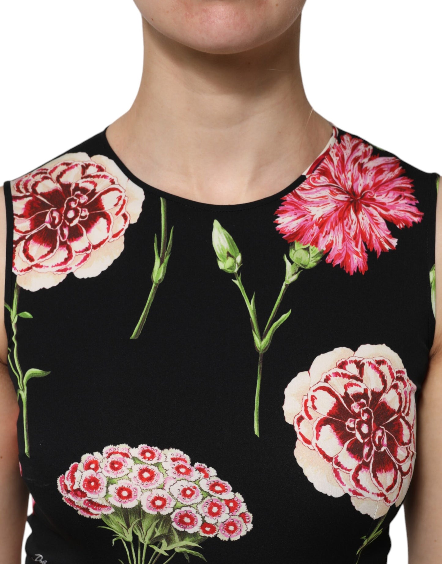 Dolce & Gabbana Black Floral Print Sleeveless Tank Blouse Top