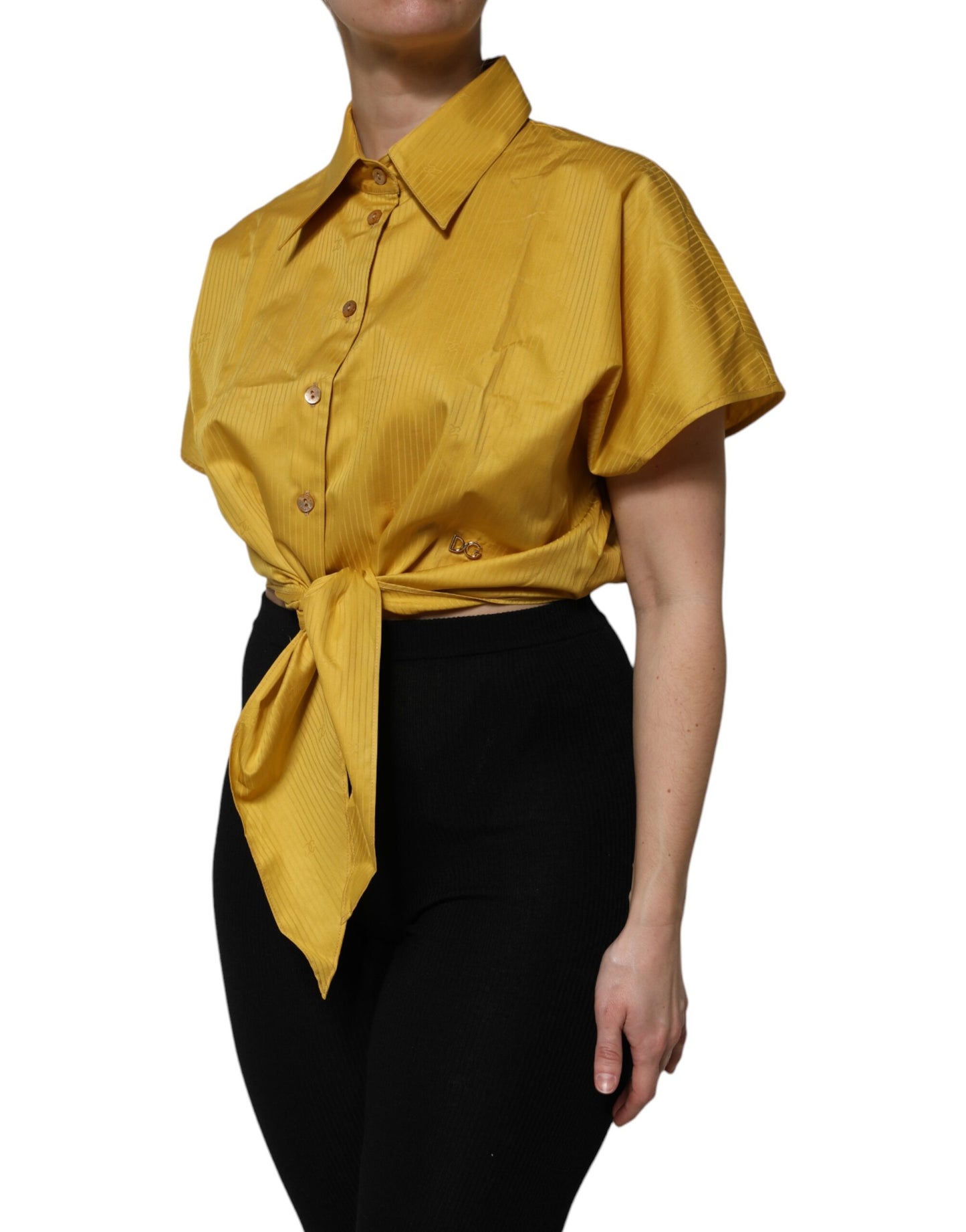 Dolce & Gabbana Mustard Collared Short Sleeves Blouse Top