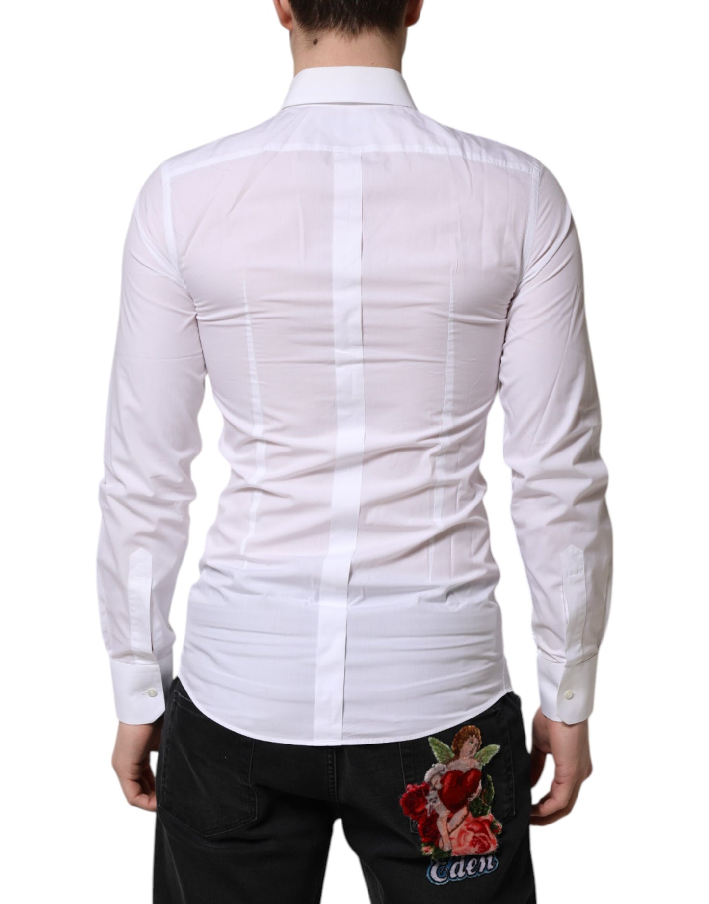 Dolce & Gabbana White Cotton GOLD Long Sleeve Men Dress Shirt