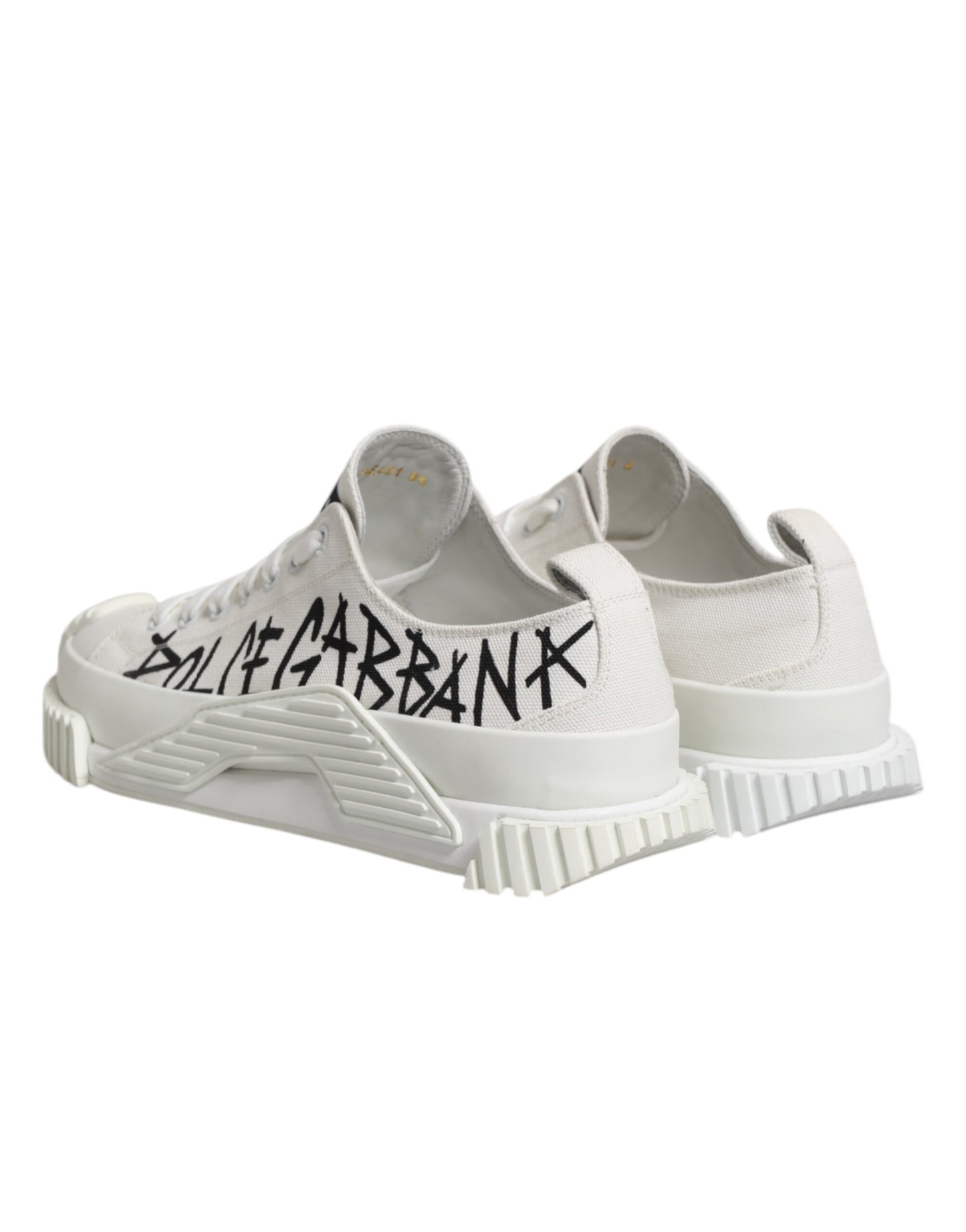 Dolce & Gabbana White Logo Print Lace Up Low Top Sneakers Shoes