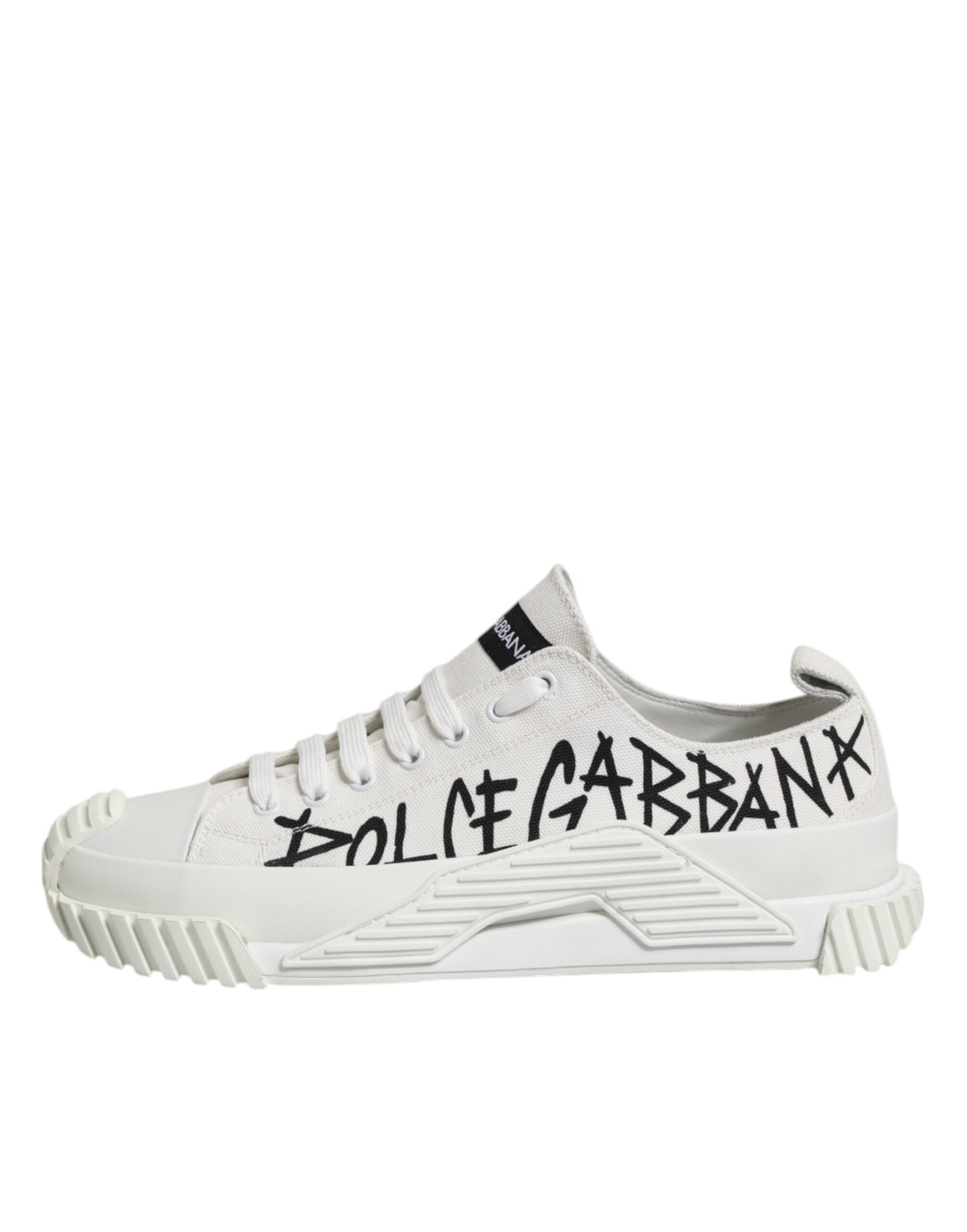 Dolce & Gabbana White Logo Print Lace Up Low Top Sneakers Shoes