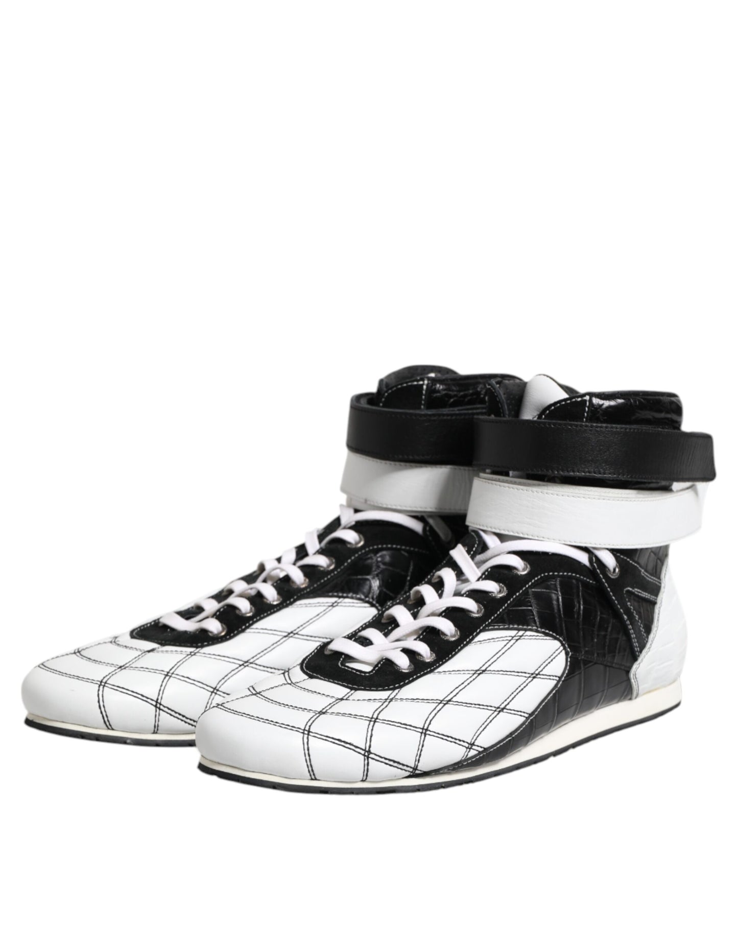 Dolce & Gabbana Black White Leather High Top Sneakers Shoes