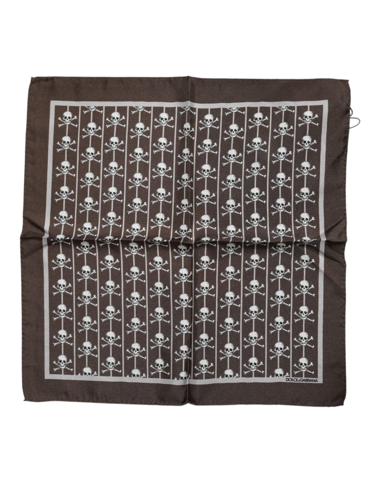 Dolce & Gabbana Brown Skull Silk Square Men Foulard Scarf