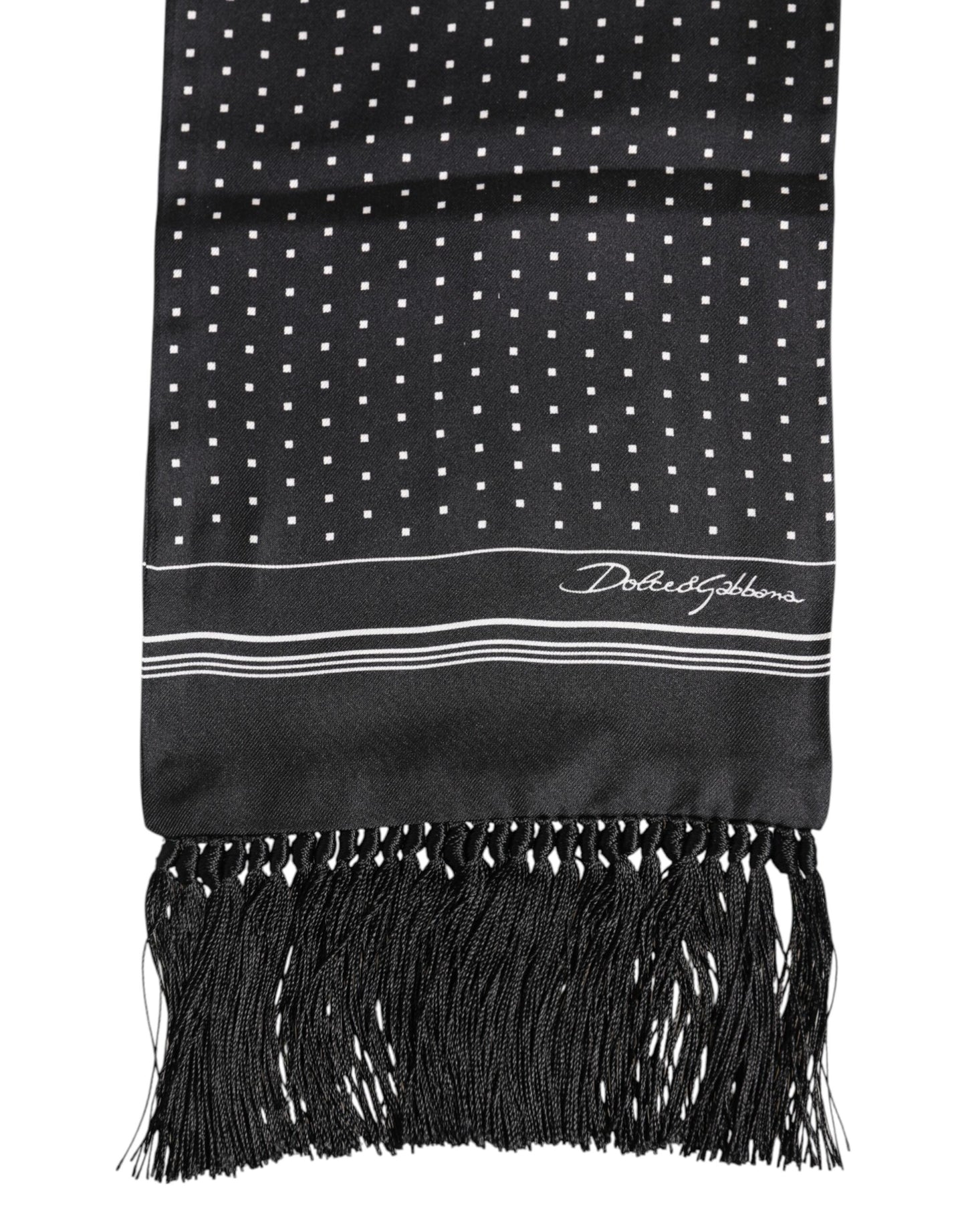 Dolce & Gabbana Black White Polka Dot Fringes Foulard Scarf