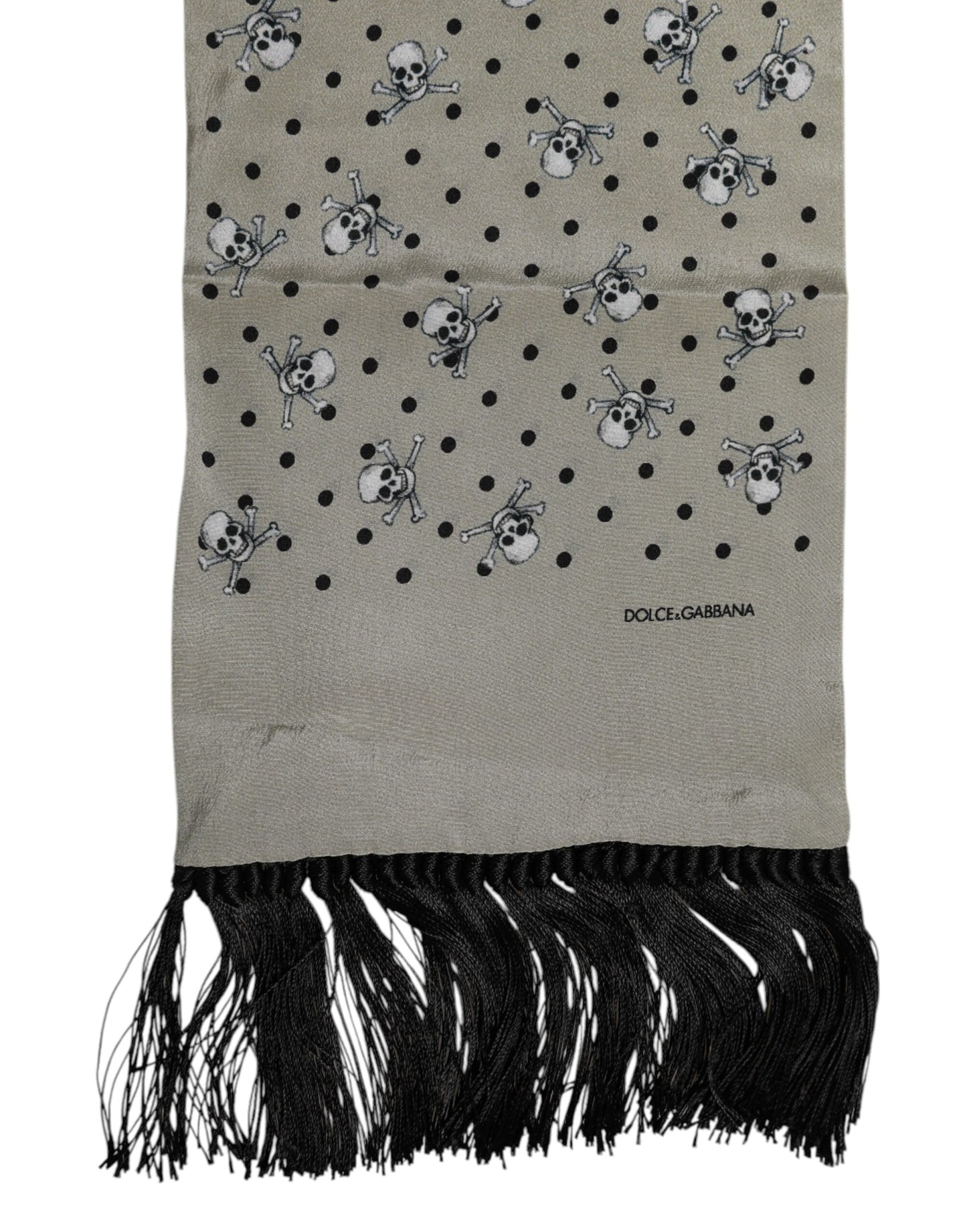 Dolce & Gabbana Gray Skulls Silk Fringes Men Foulard Scarf