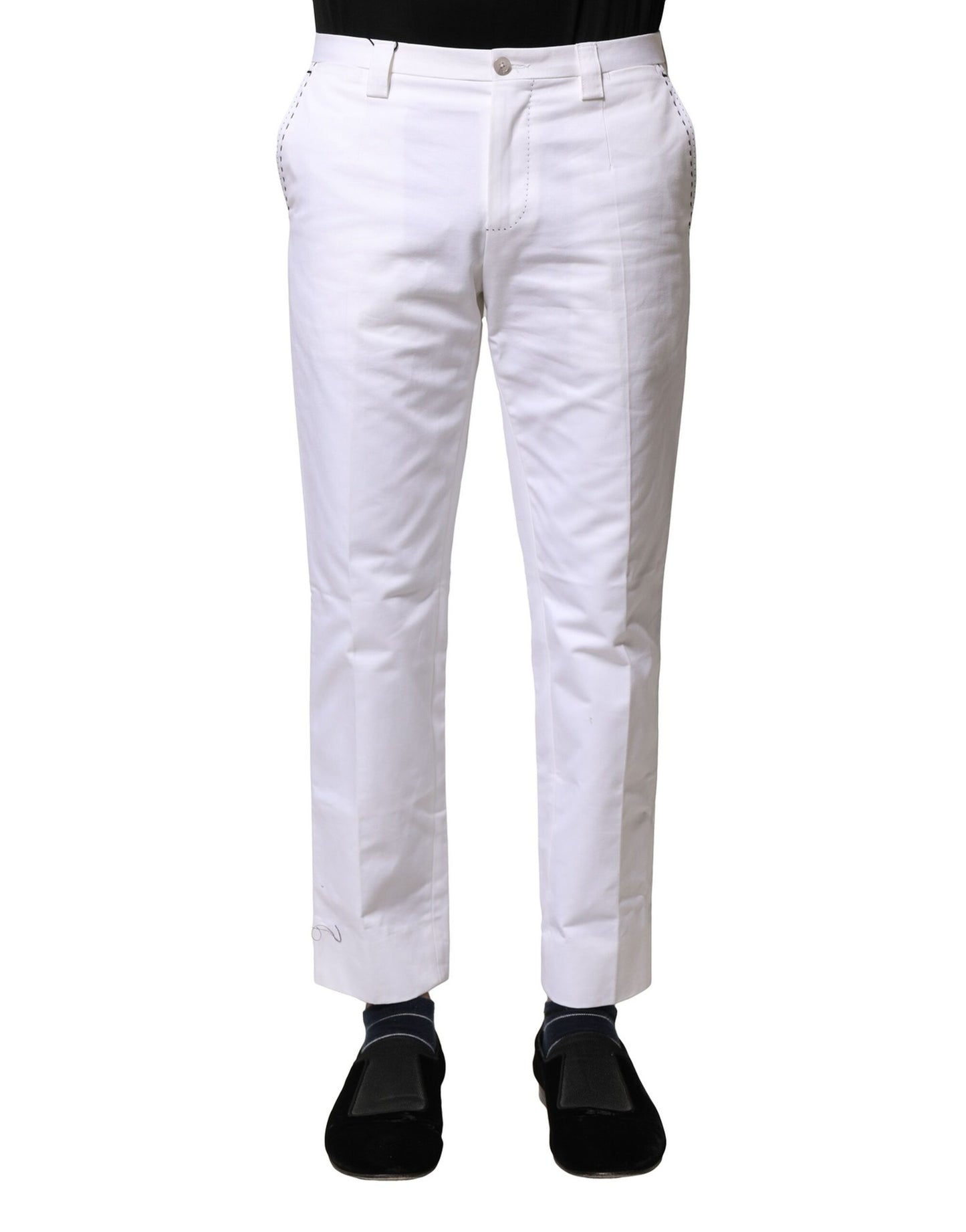 Dolce & Gabbana White Cotton Straight Logo Men Pants