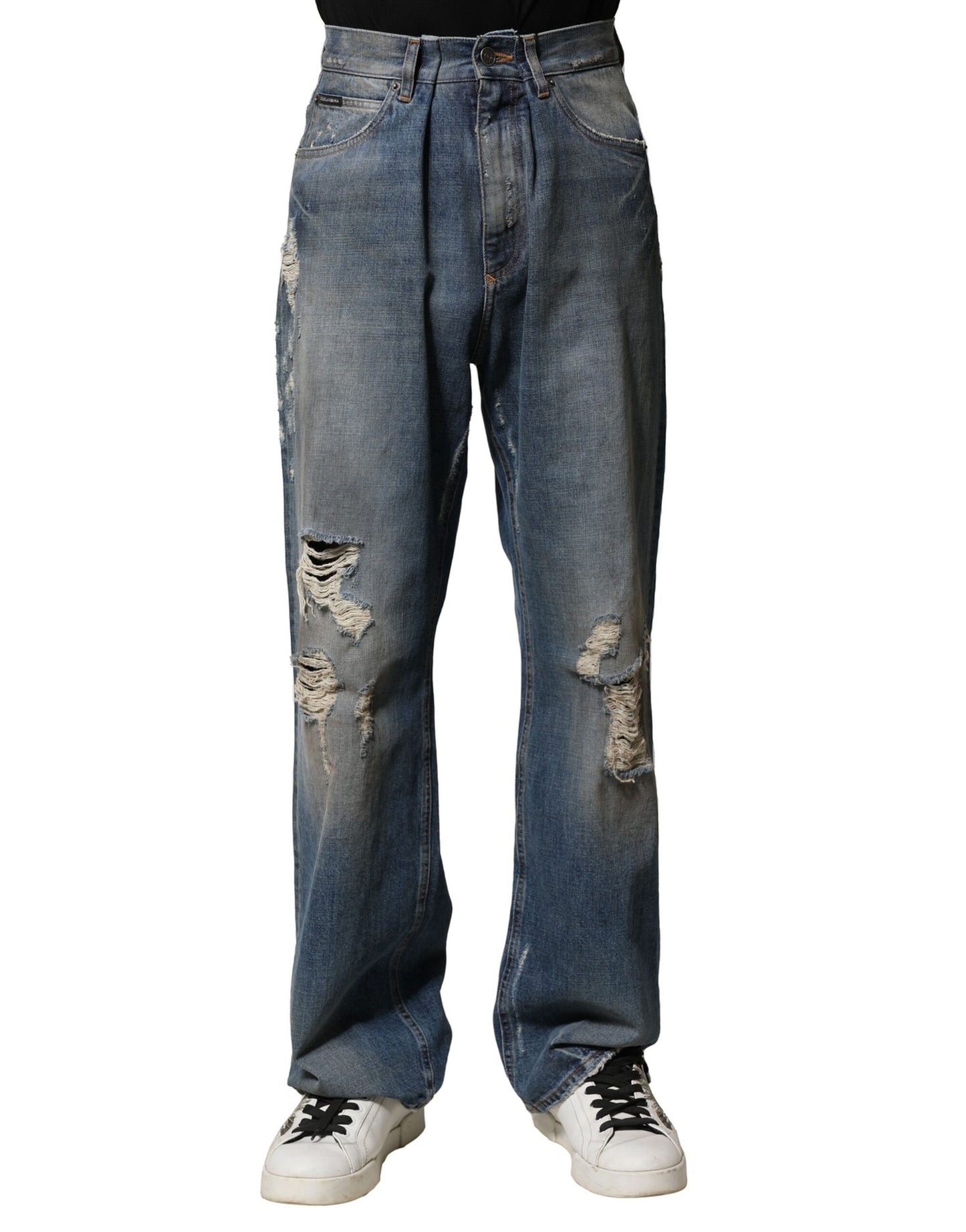 Dolce & Gabbana Blue Cotton Tattered Men Denim Jeans