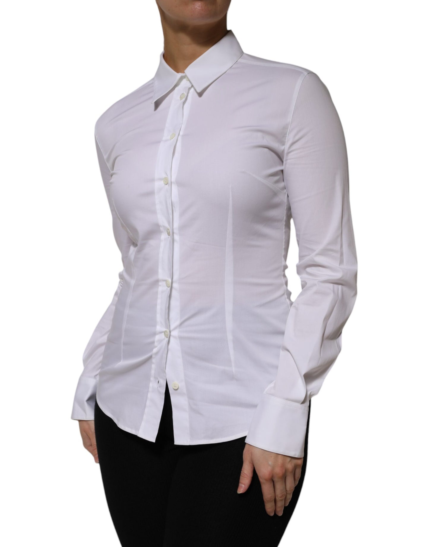 Dolce & Gabbana White Cotton Collared Long Sleeves Shirt Top