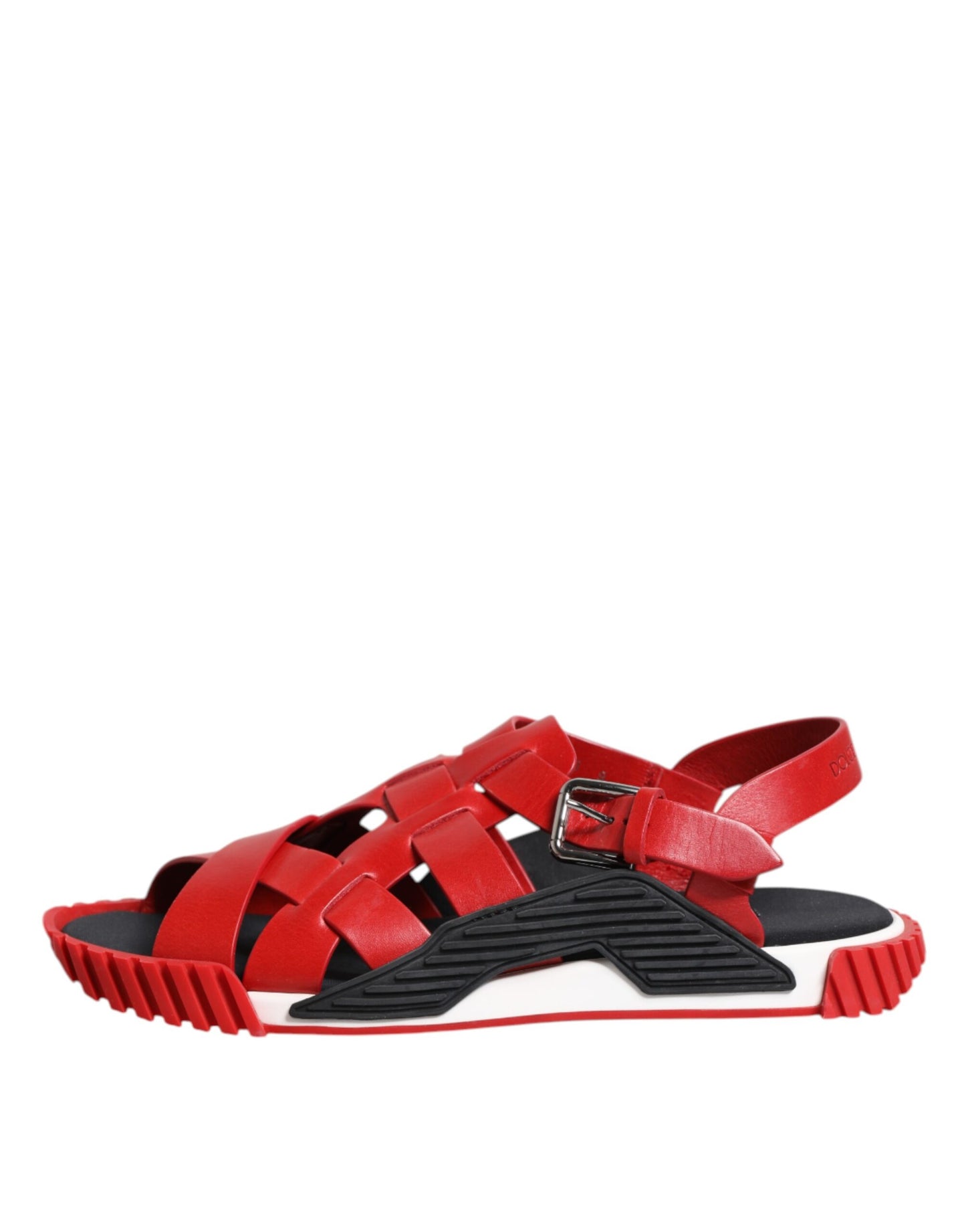 Dolce & Gabbana Red Black Leather Ankle Strap Sandals Shoes