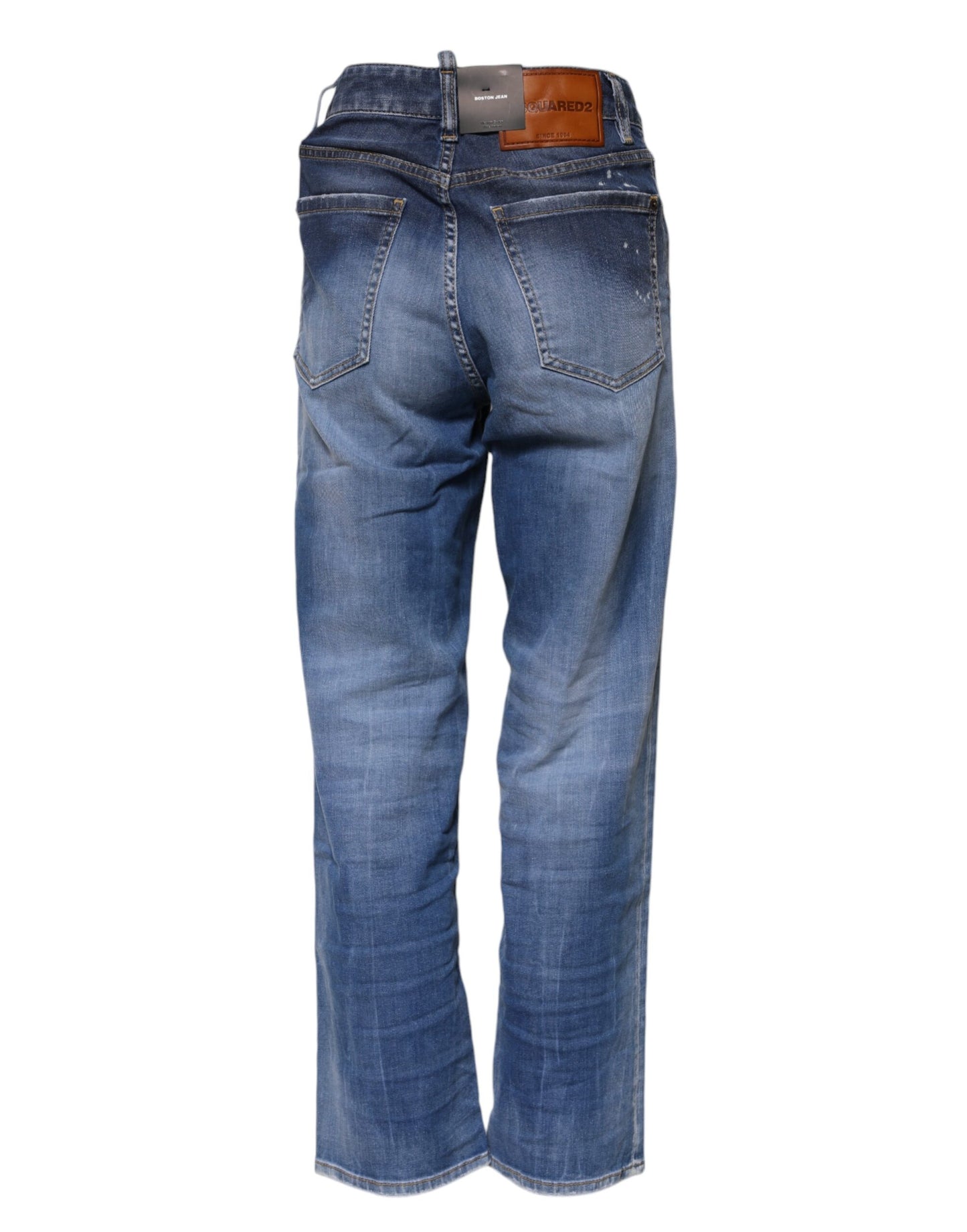 Dsquared² Blue Washed Cotton Mid Waist Straight Jeans