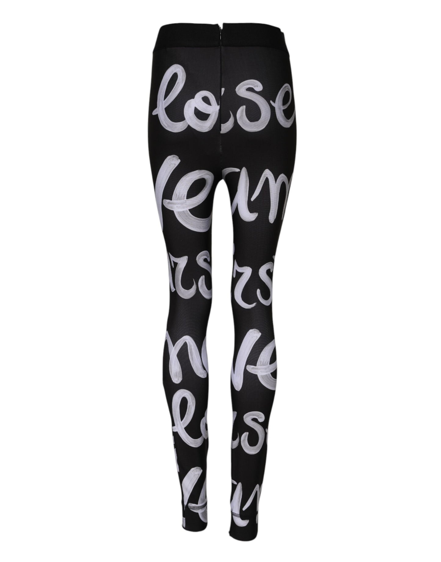 Dolce & Gabbana Black Polyester Logo Print Mid Waisted Pants