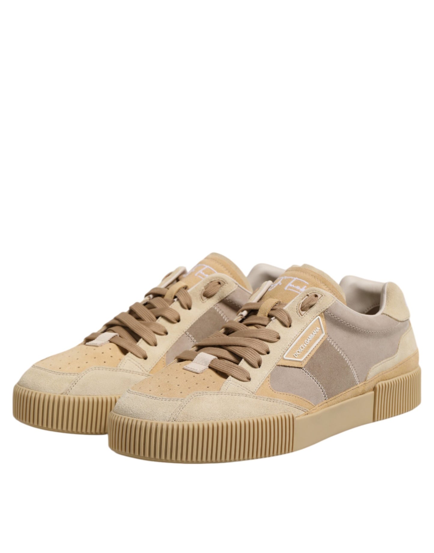 Dolce & Gabbana Beige Leather Low Top Lace Up Sneakers Shoes