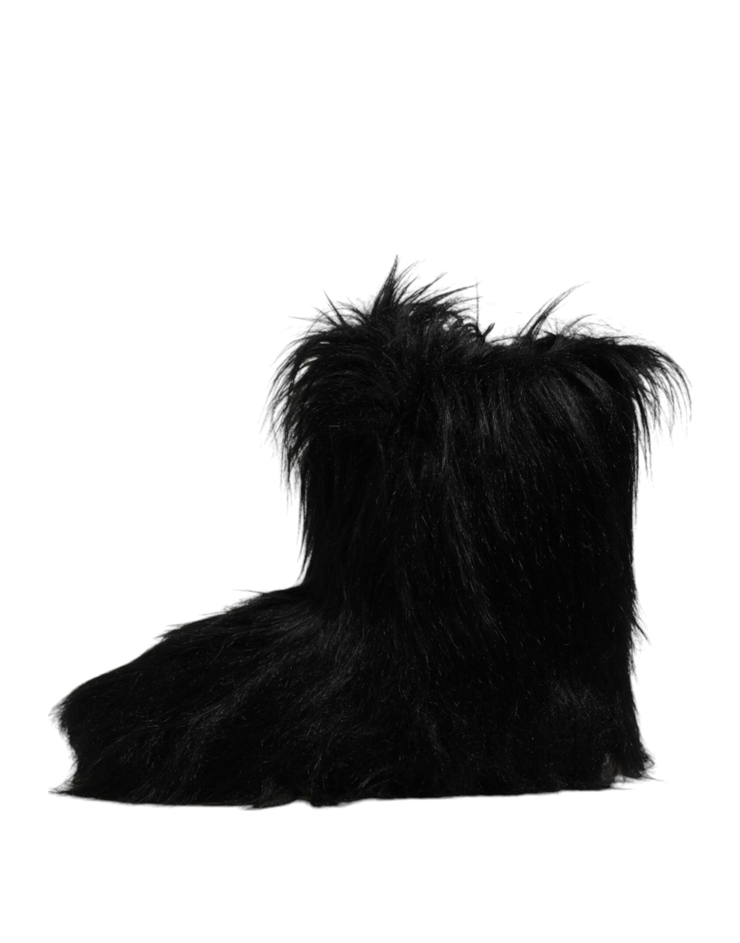 Dolce & Gabbana Black Faux Fur Mid Calf Boots Shoes