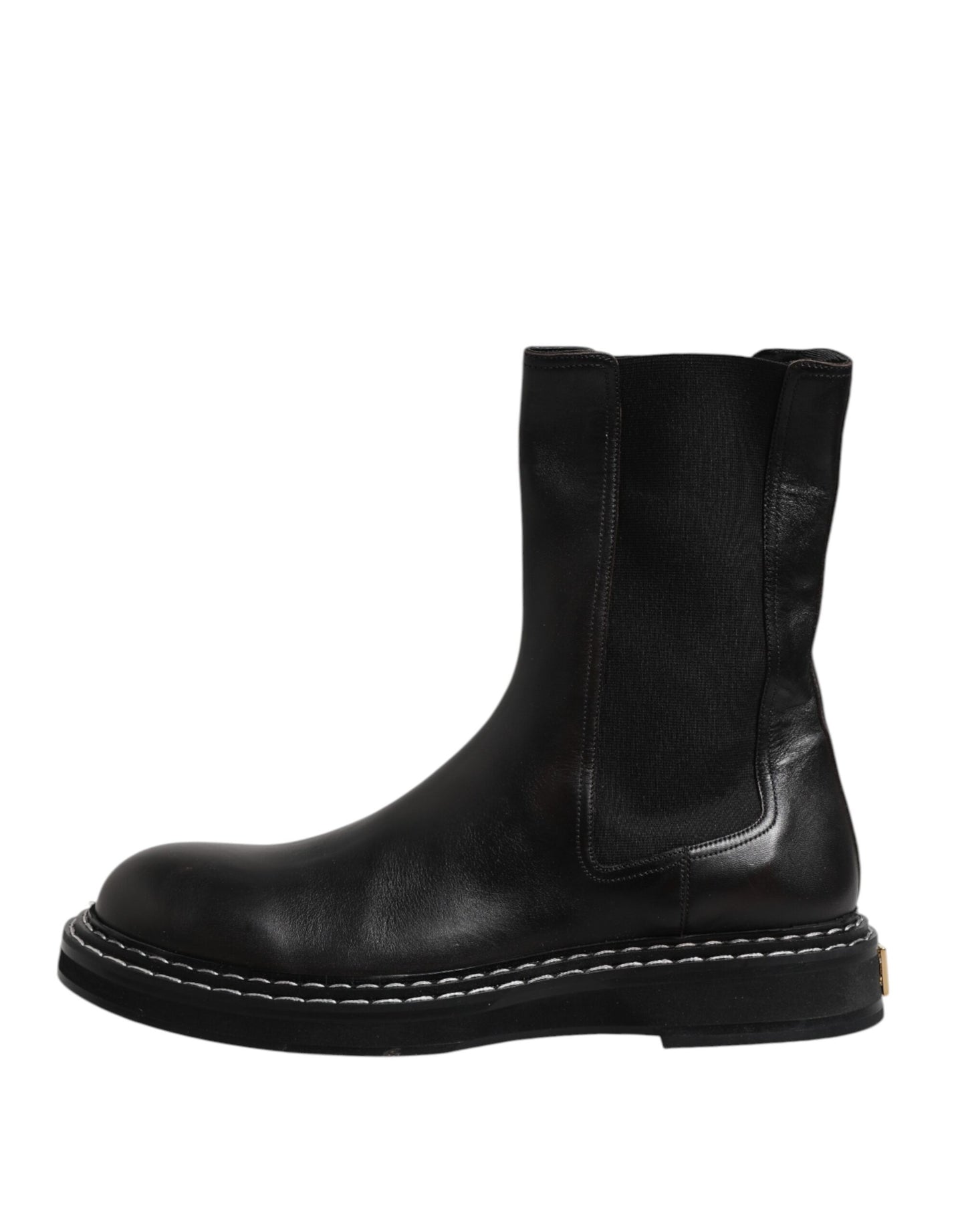 Dolce & Gabbana Black Leather Mid Calf Boots Flats Shoes
