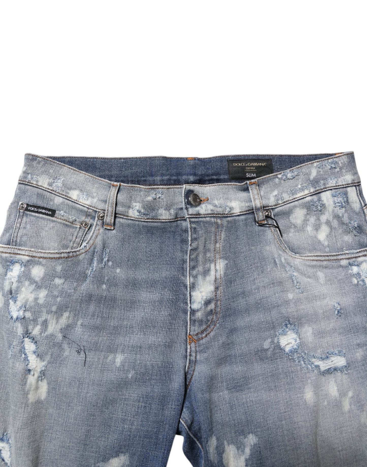 Dolce & Gabbana Blue Cotton Tattered Slim Fit Men Denim Jeans