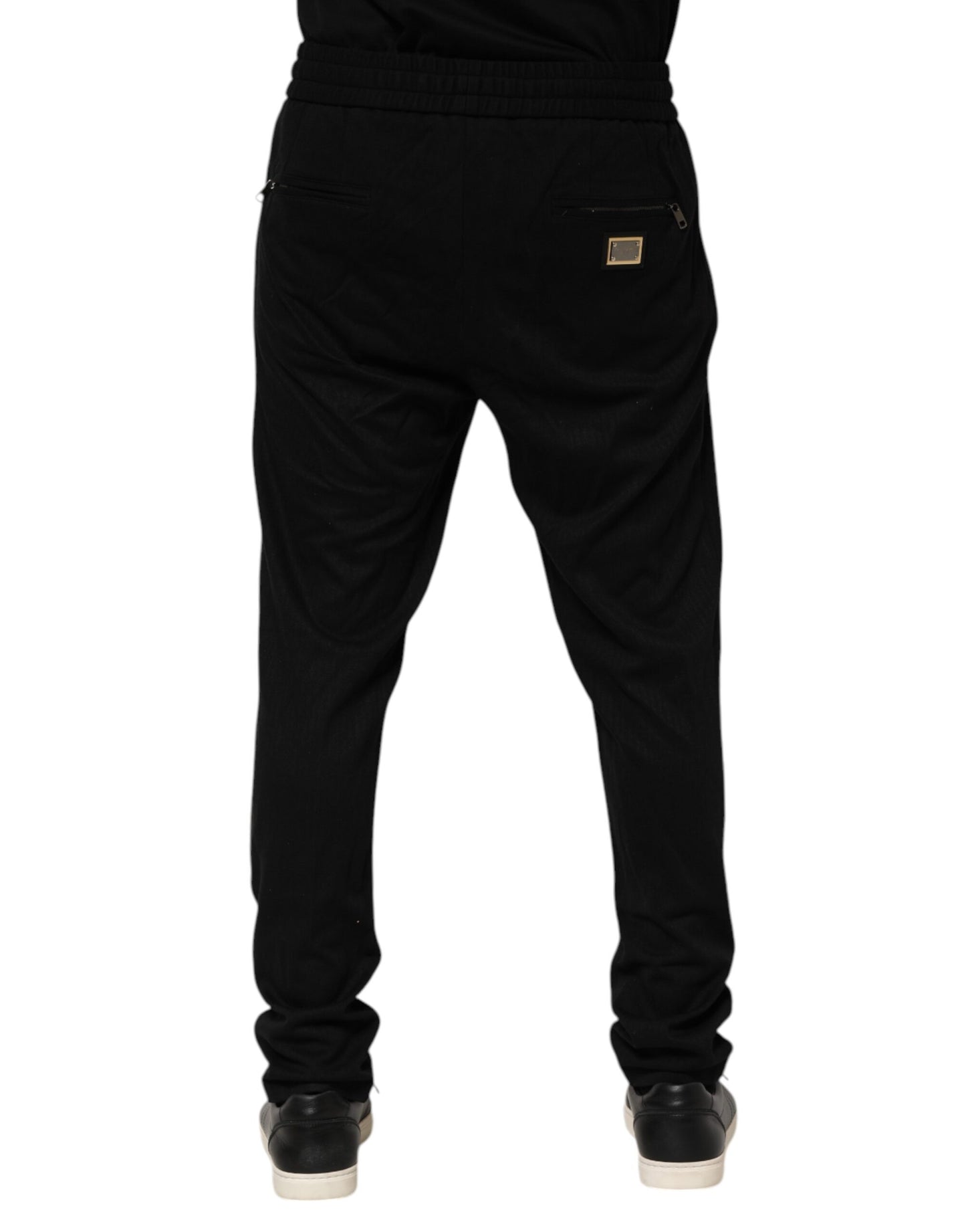 Dolce & Gabbana Black Viscose Skinny Logo Men Jogger Pants