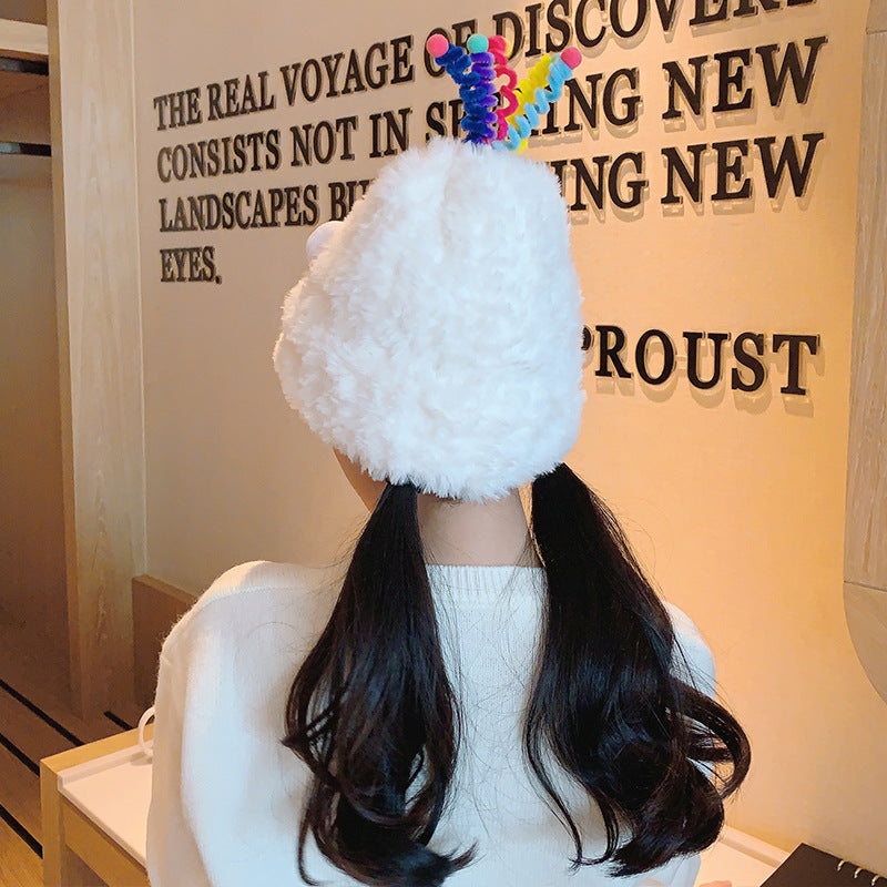 Casual Cute Sleeve Cap Warm, Comfortable And Breathable Plush Bonnet