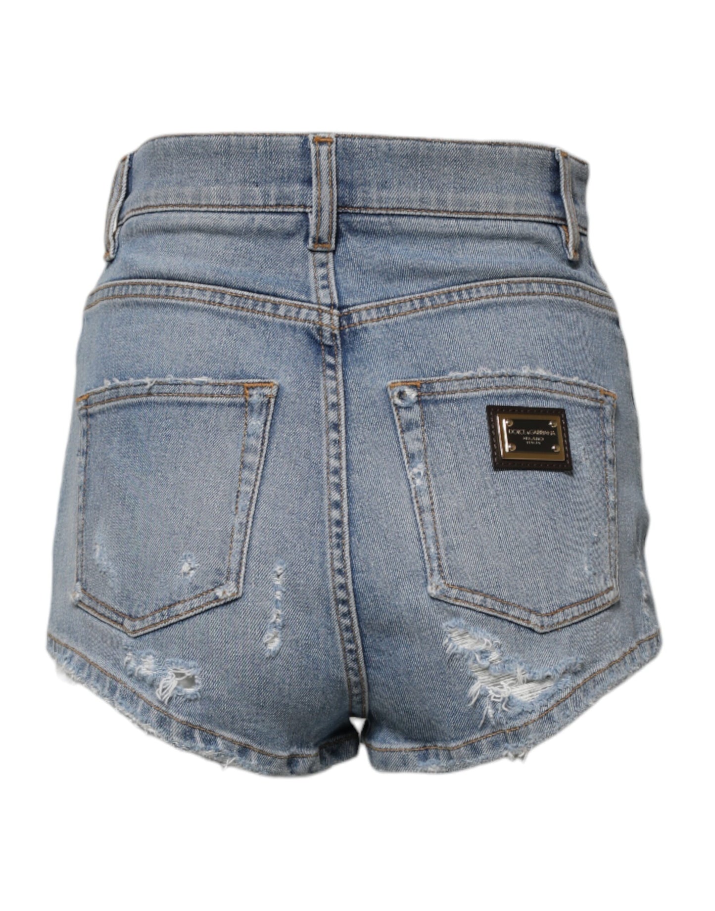 Dolce & Gabbana Blue Tattered Denim Cotton Hot Pants Shorts