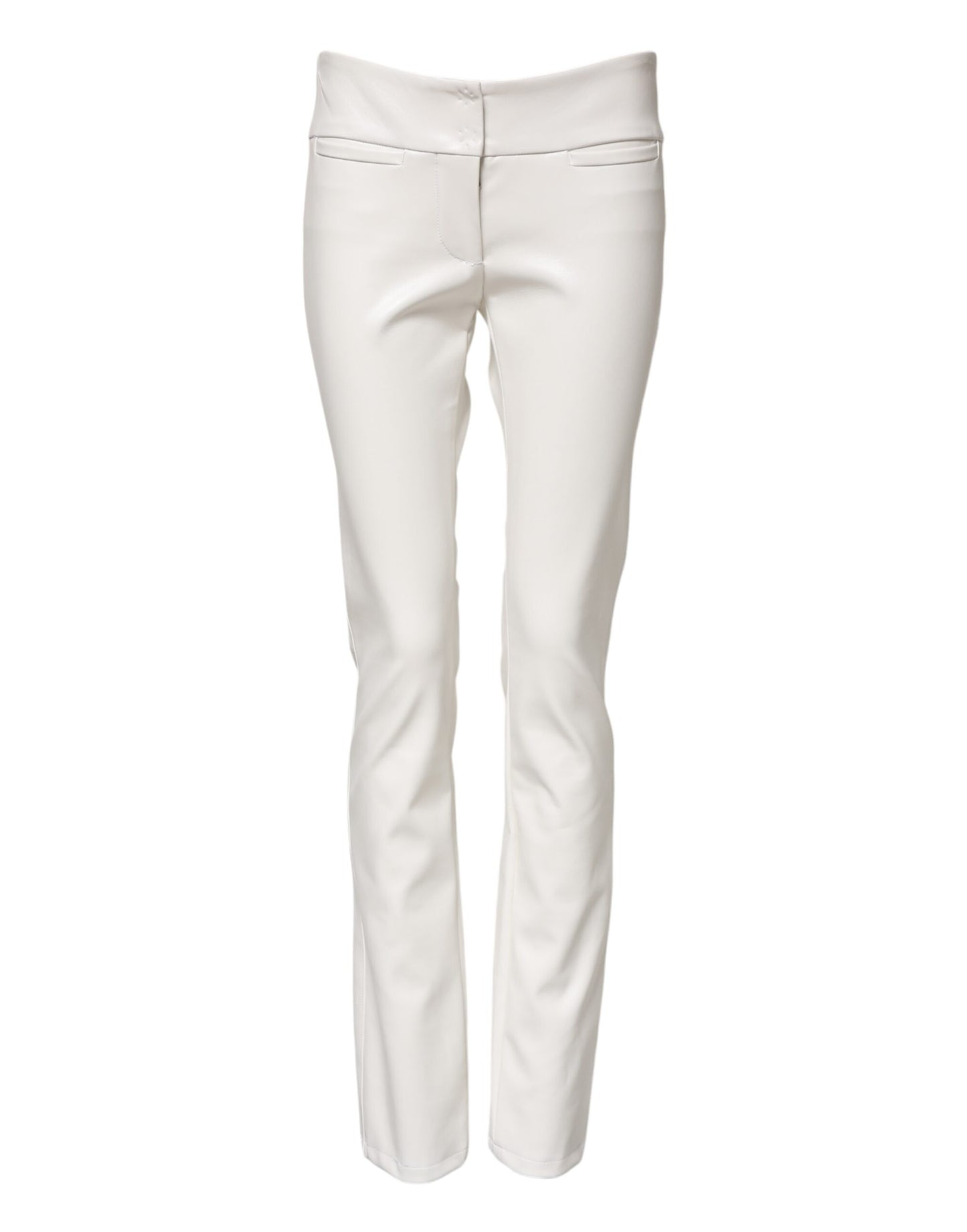 Dolce & Gabbana White Polyurethane High Waist Tapered Pants