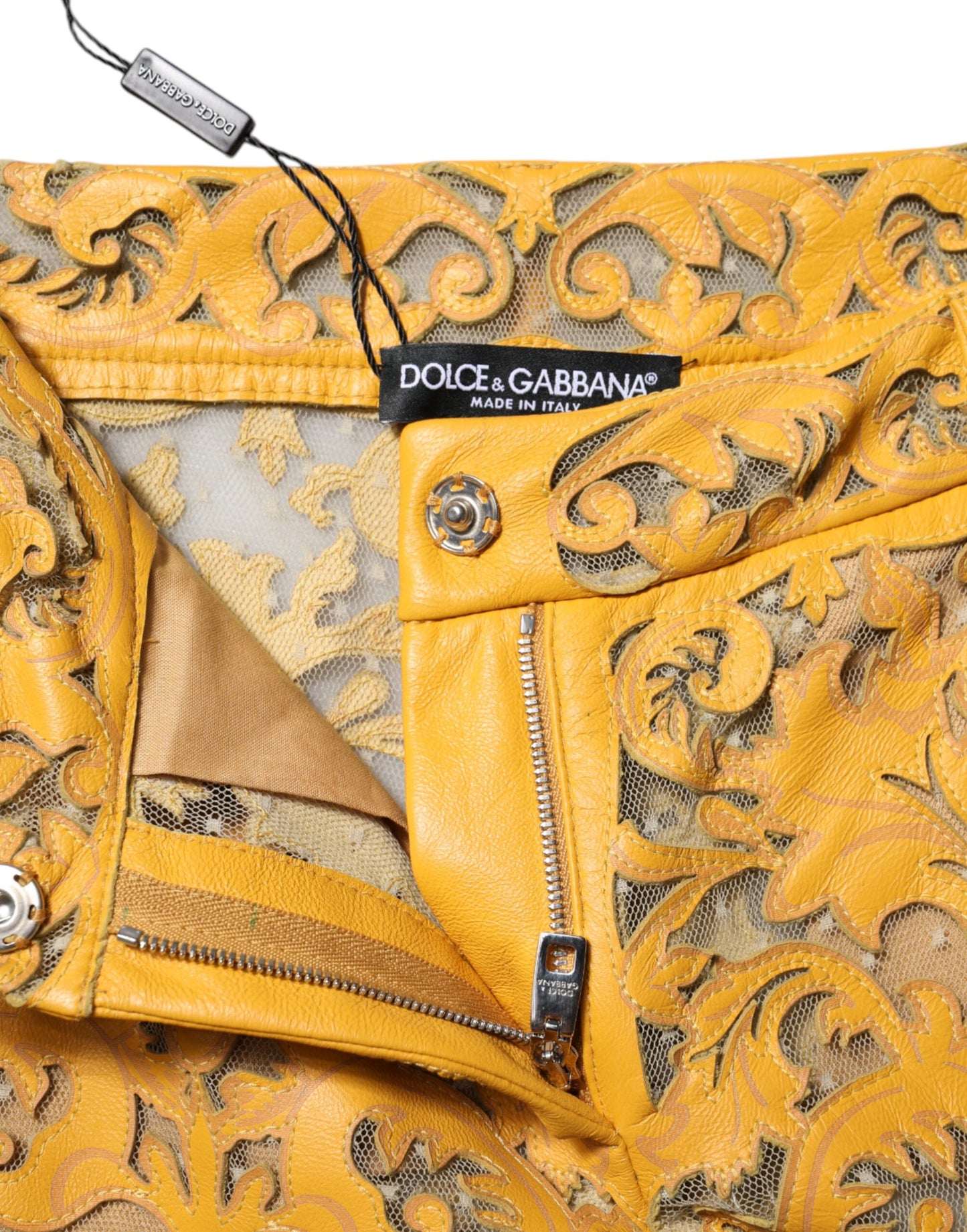 Dolce & Gabbana Yellow Floral Lace Mid Waist Capri Pants