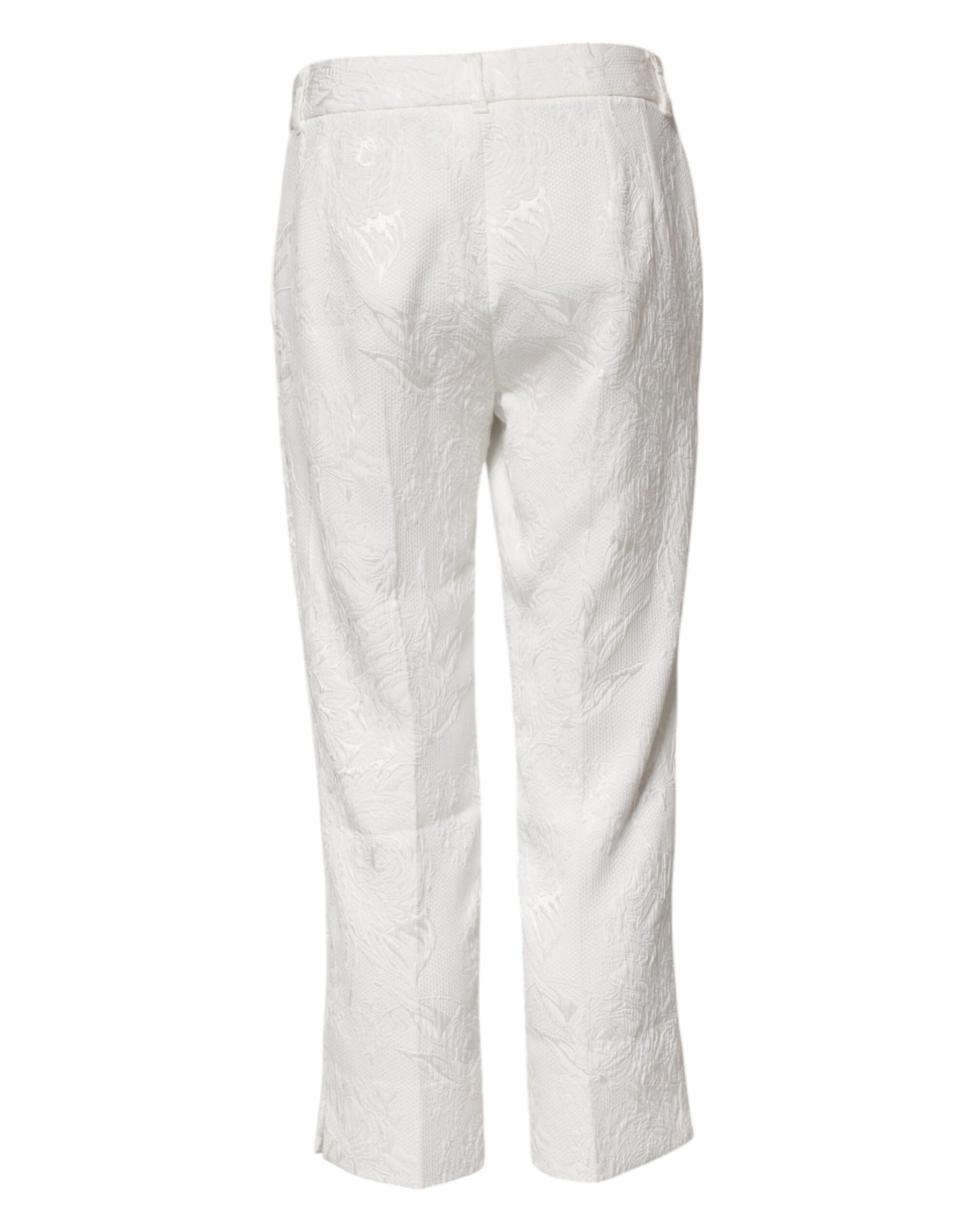 Dolce & Gabbana White Cotton Floral Jacquard Pants