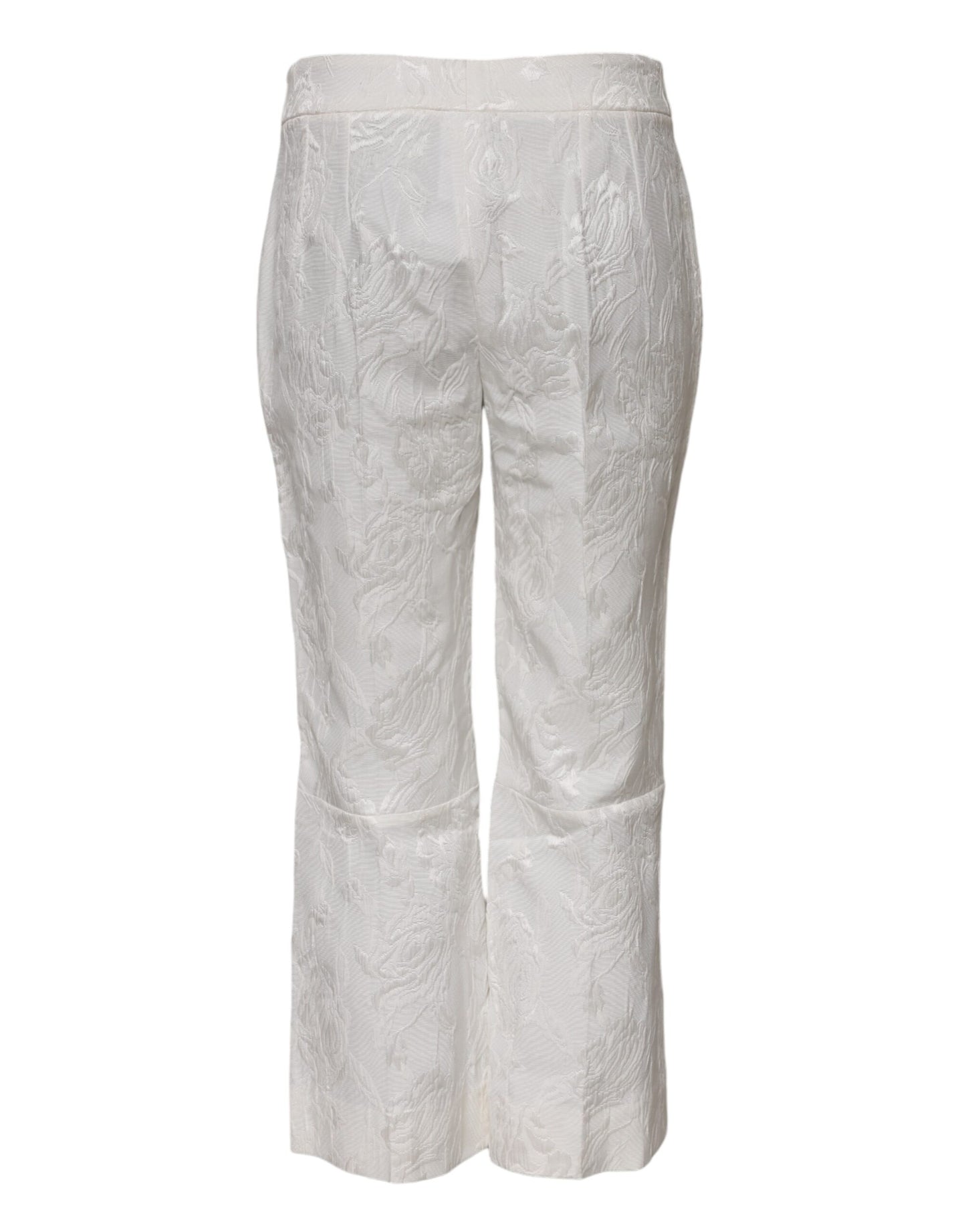 Dolce & Gabbana White Cotton Floral Jacquard Pants