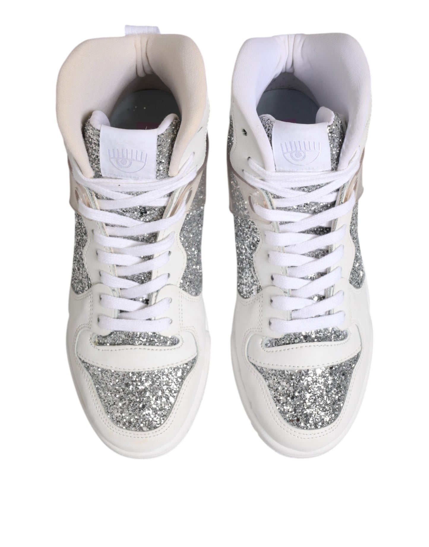 Chiara Ferragni White Silver High Top Women Sneakers Shoes