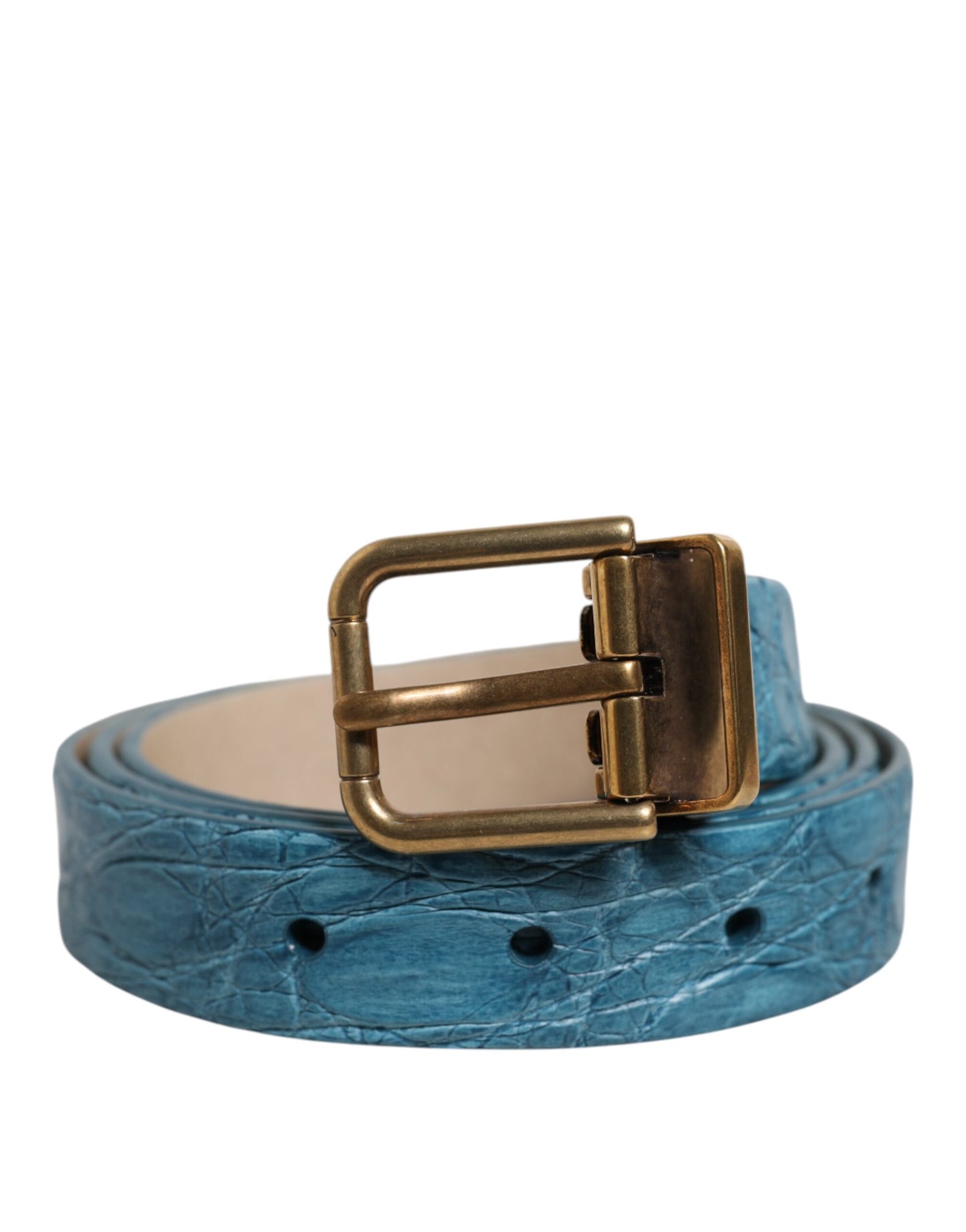 Dolce & Gabbana Blue Leather Classic Gold Metal Buckle Belt