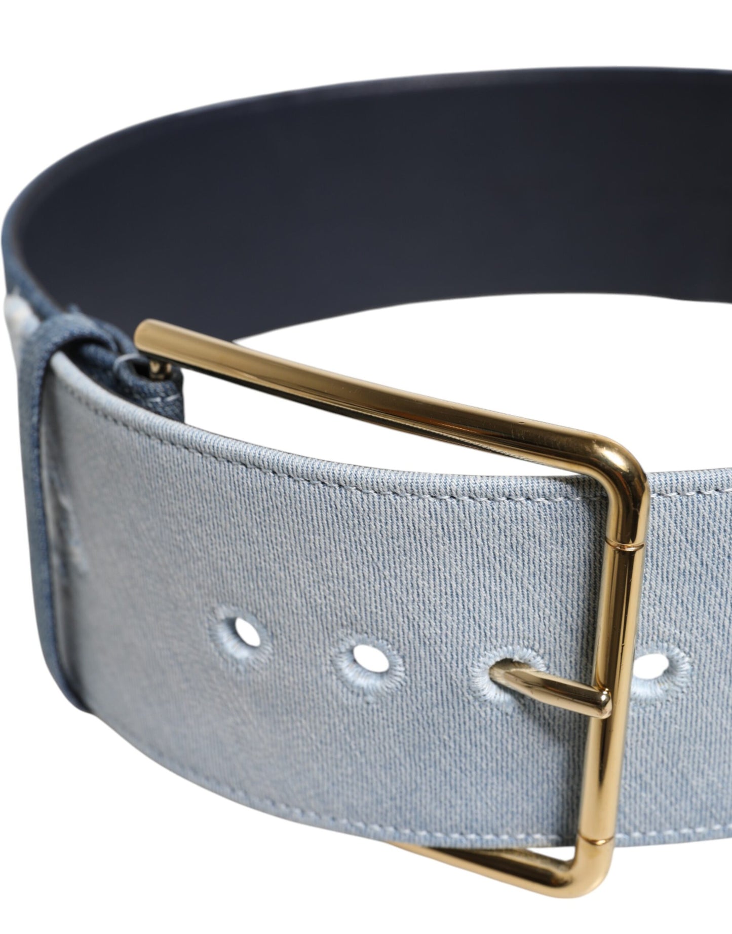 Dolce & Gabbana Two Tone Blue Denim Gold Metal Buckle Belt