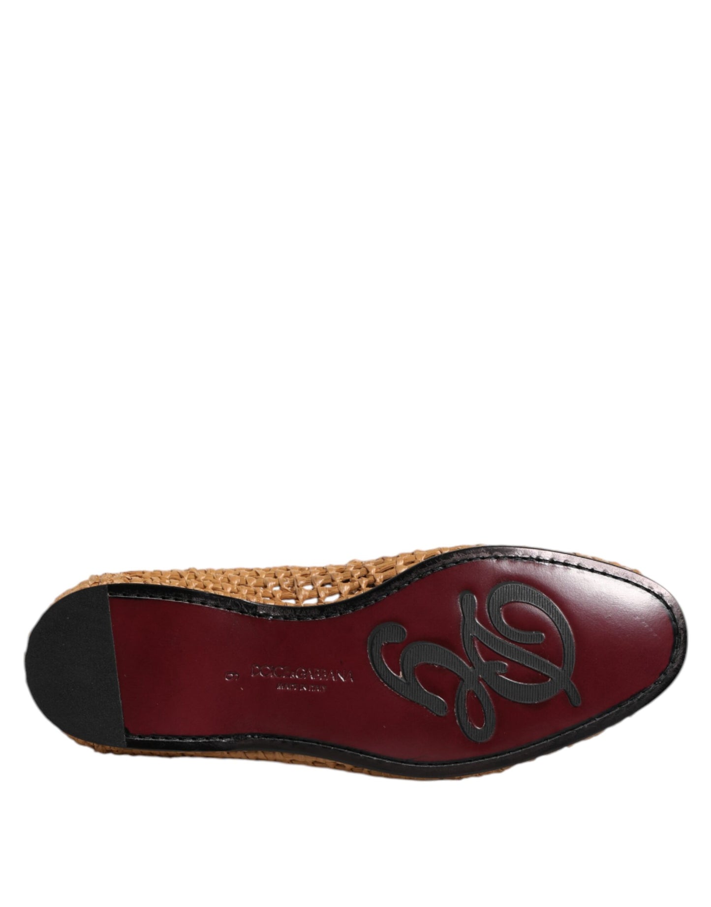 Dolce & Gabbana Brown Woven Raffia Slip On Loafers Shoes