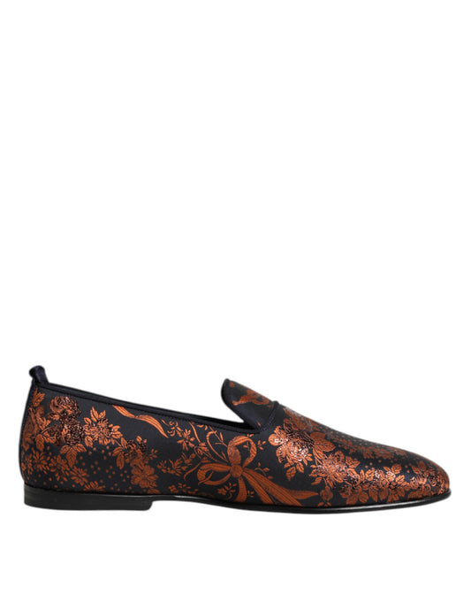 Dolce & Gabbana Black Jacquard Polyester Slip On Loafers Shoes