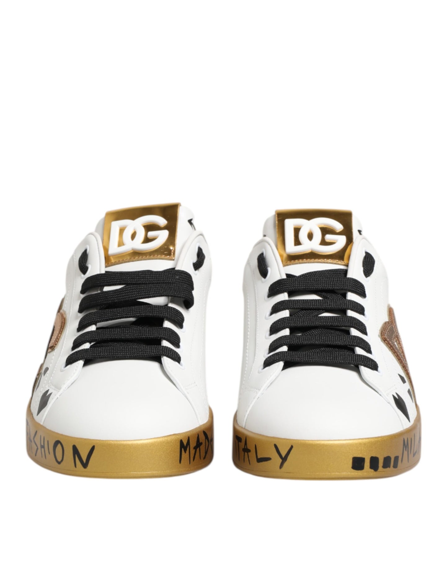 Dolce & Gabbana White Gold Crystal Portofino Sneakers Shoes