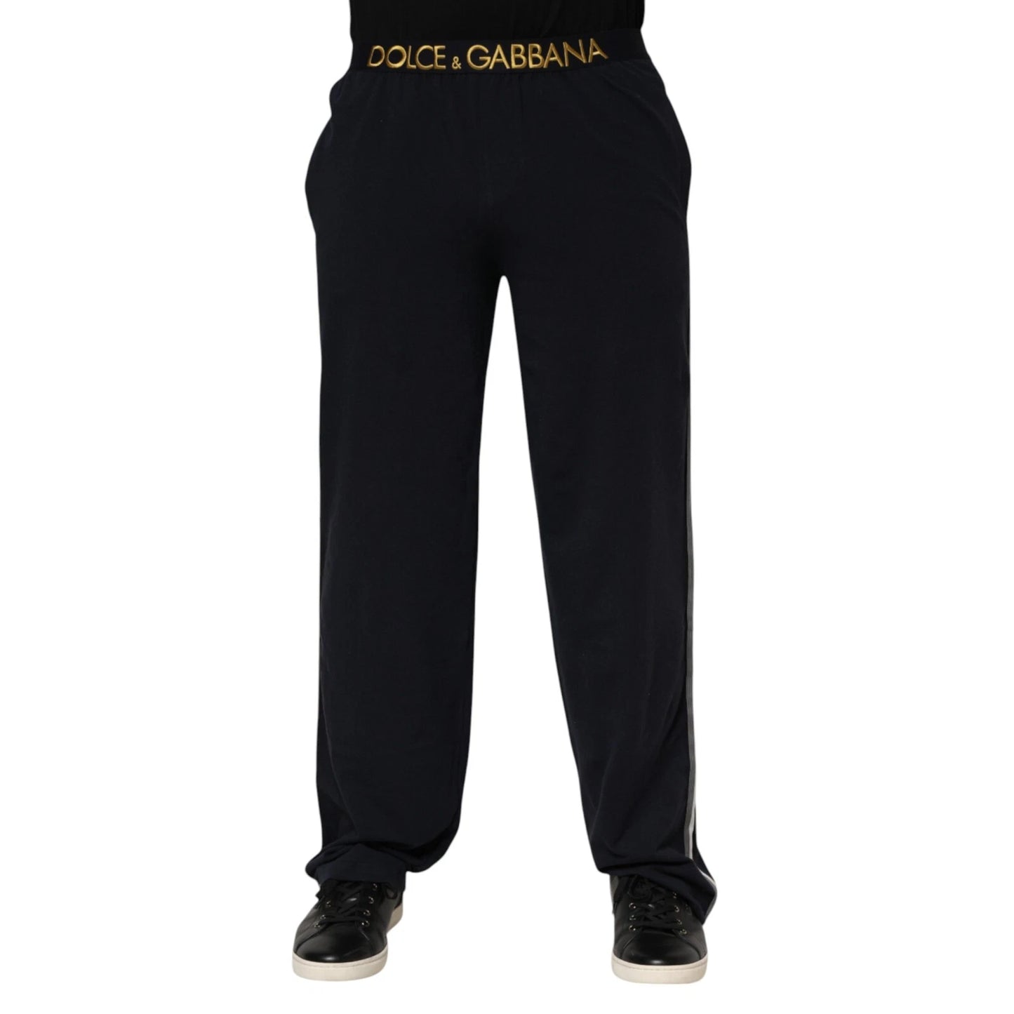 Dolce & Gabbana Black Modal Spandex Straight Logo Trouser Pants