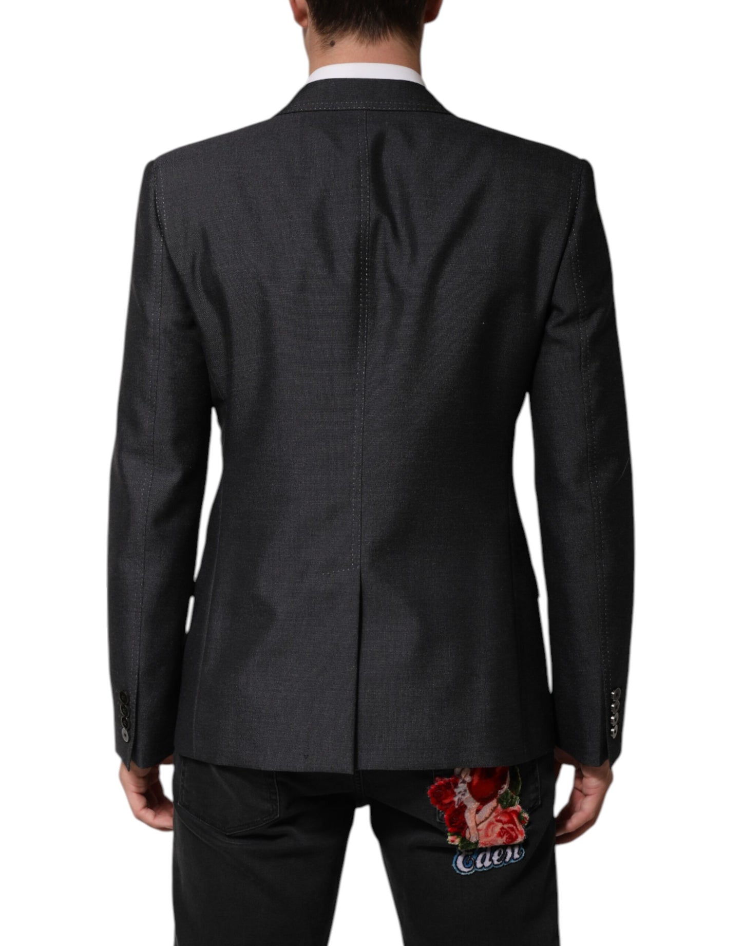 Dolce & Gabbana Dark Gray Bee Embroidery Wool Coat Blazer
