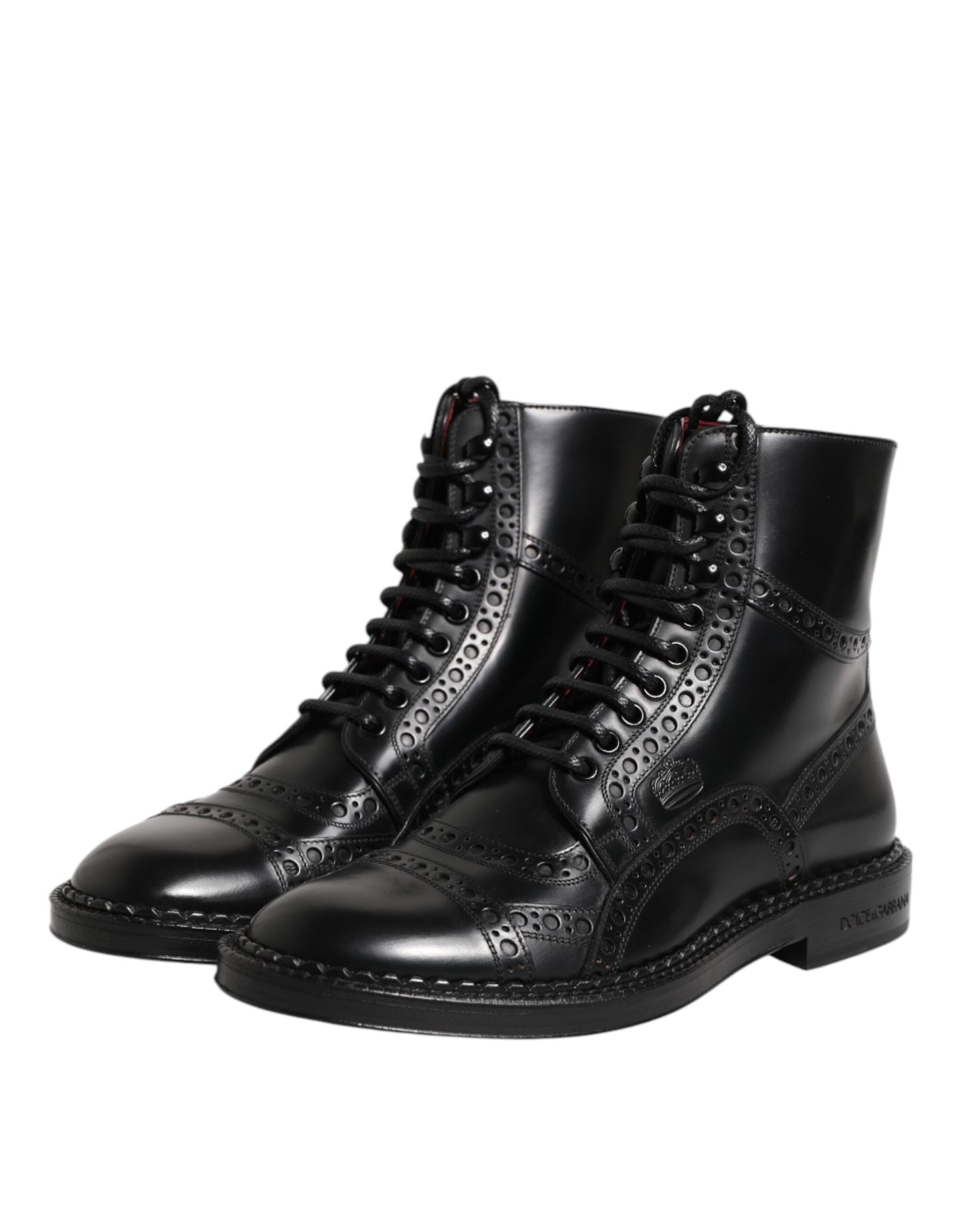 Dolce & Gabbana Black Leather Lace Up Mid Calf Boots Shoes