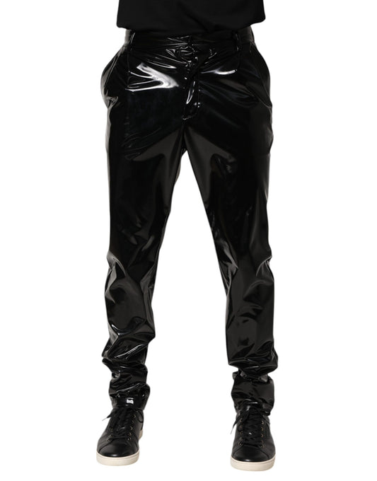 Dolce & Gabbana Black Polyester Mid Waist Men Trouser Pants